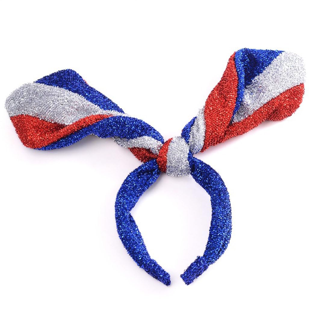 Gangel Patriotic 4th of July Headband - Red White & Blue Hair Accessories for Women, Independence Day Festival Bow Hairband - Perfect for BBQ Parties, Parades & Summer Celebrations