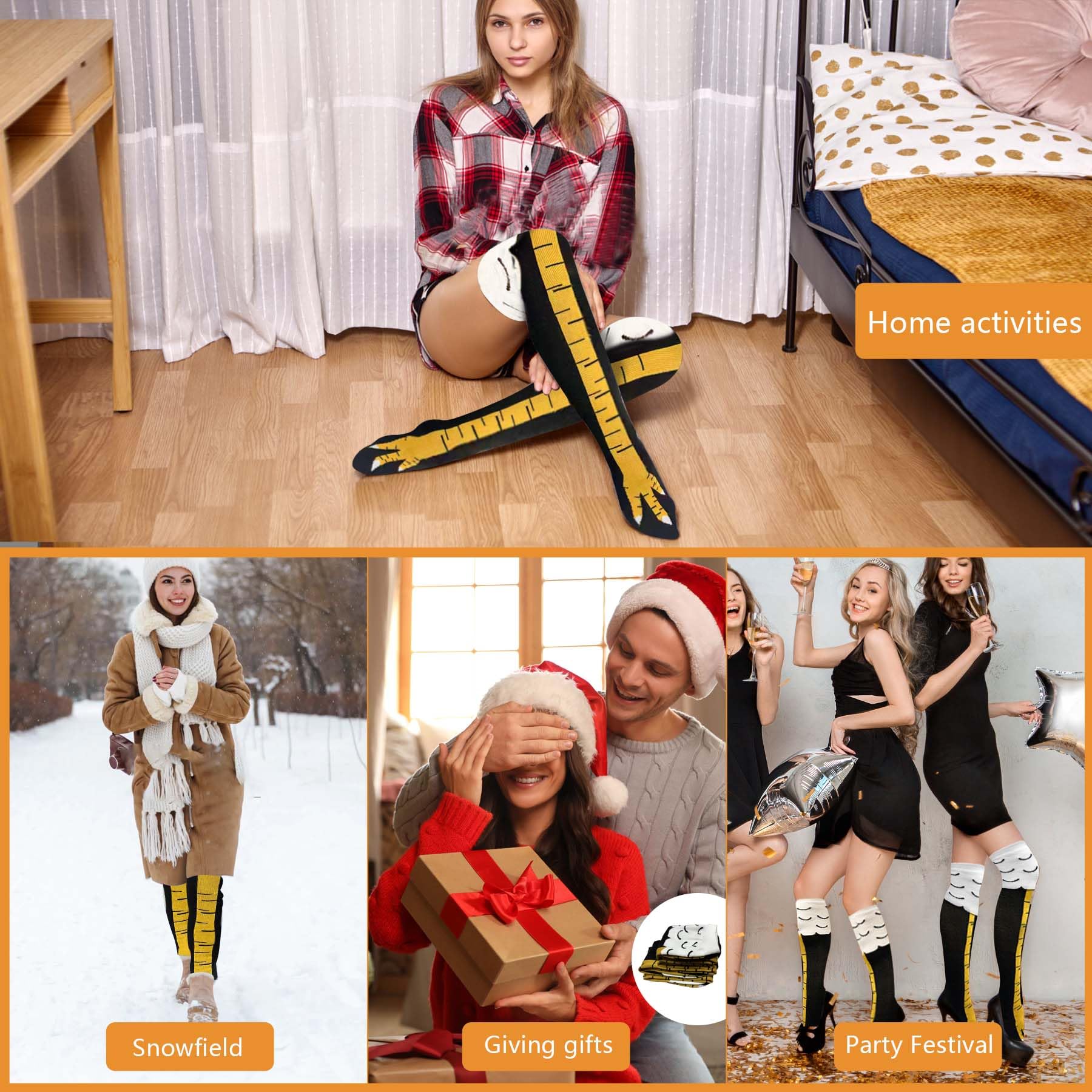 2 Pairs 3D Funny Chicken Leg Socks - Novelty Knee-High & Mid-Calf Animal Paw Costume Socks for Women & Men - Perfect for Thanksgiving, Christmas, Birthday Parties & Stocking Stuffers - Great for Cosplay, Costume Parties & Funny Gifts