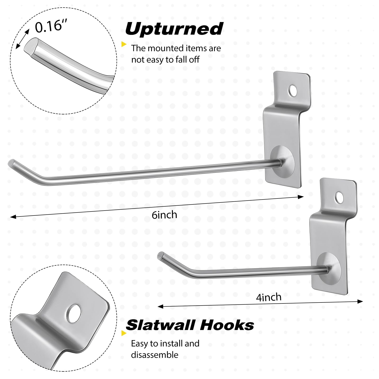 50 Packs 4-6 Inch Slatwall Hooks - Heavy Duty Metal Panel Hooks for Retail Display, Garage & Shop Organization - Silver Slat Wall Hanging Hooks & Pegs - Perfect for Merchandising, Tool Storage & Wall Organization