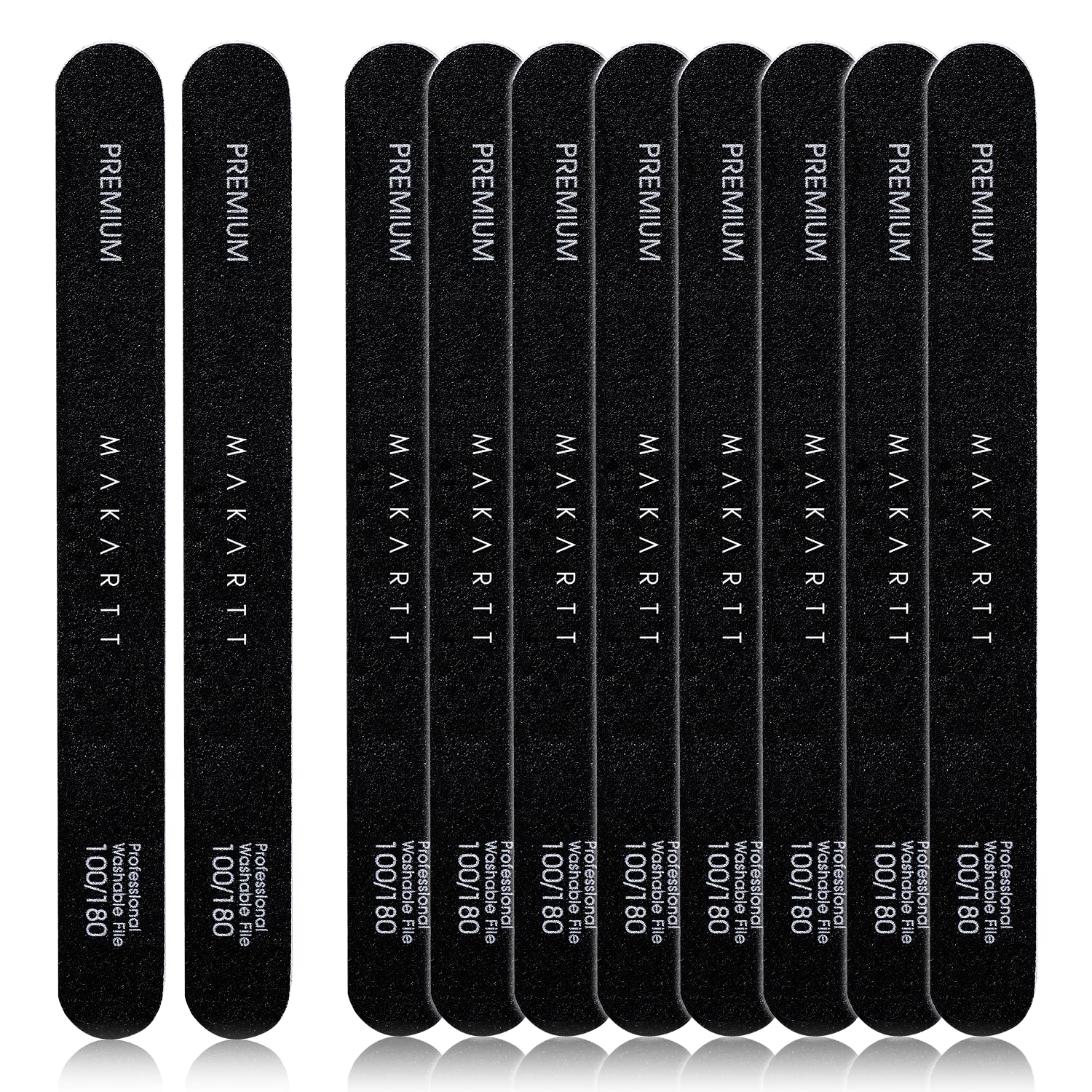 Makartt Professional 100/180 Grit Nail Files - 10 Pack Black Emery Boards for Natural & Acrylic Nails - Washable Double-Sided Manicure Tools for DIY Salon & Home Use - Perfect for Nail Shaping, Buffing and Smoothing