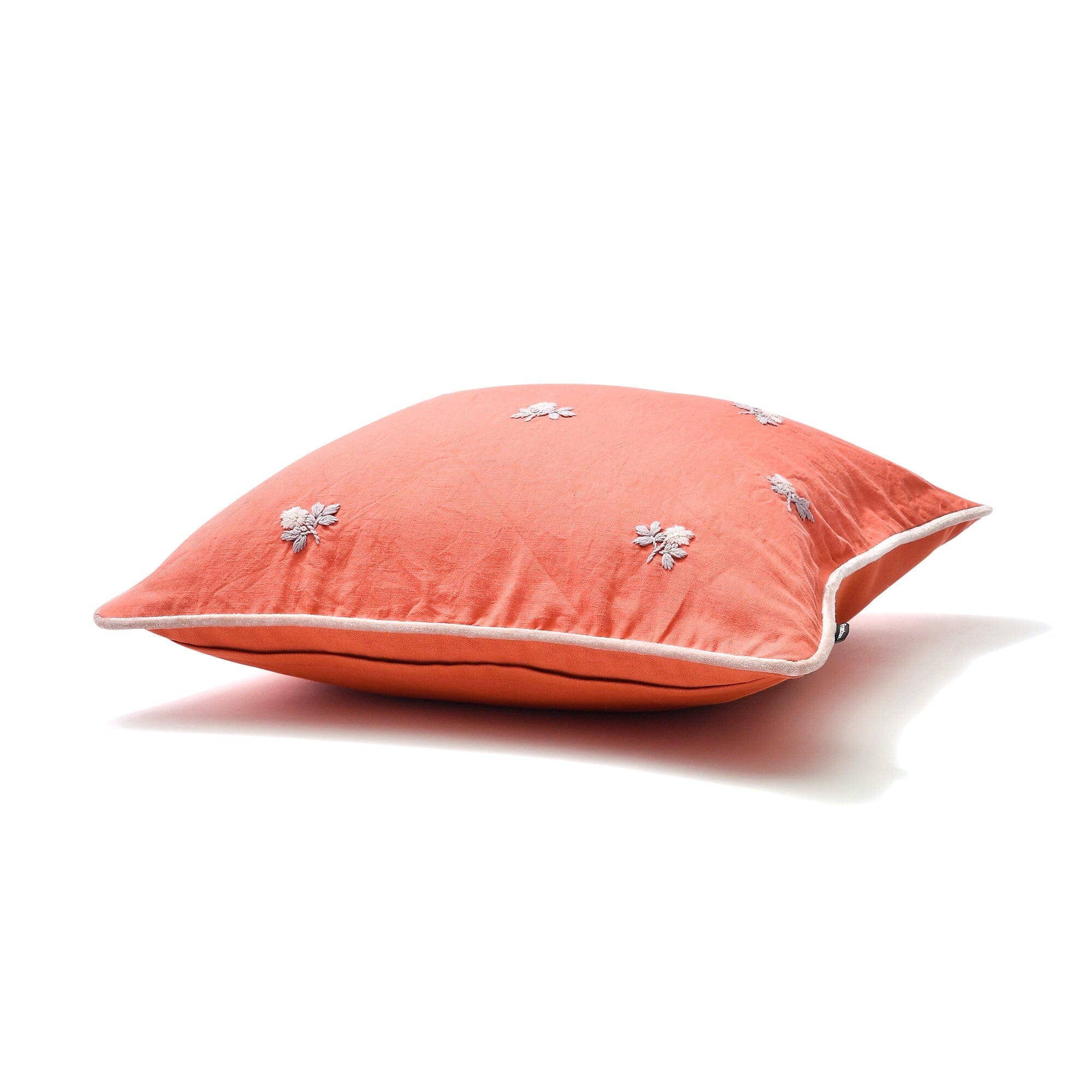 EMB Floral Cushion Cover 18x18 Inches Orange - Decorative Throw Pillow Case for Sofa, Bedroom, Living Room & Outdoor Decor