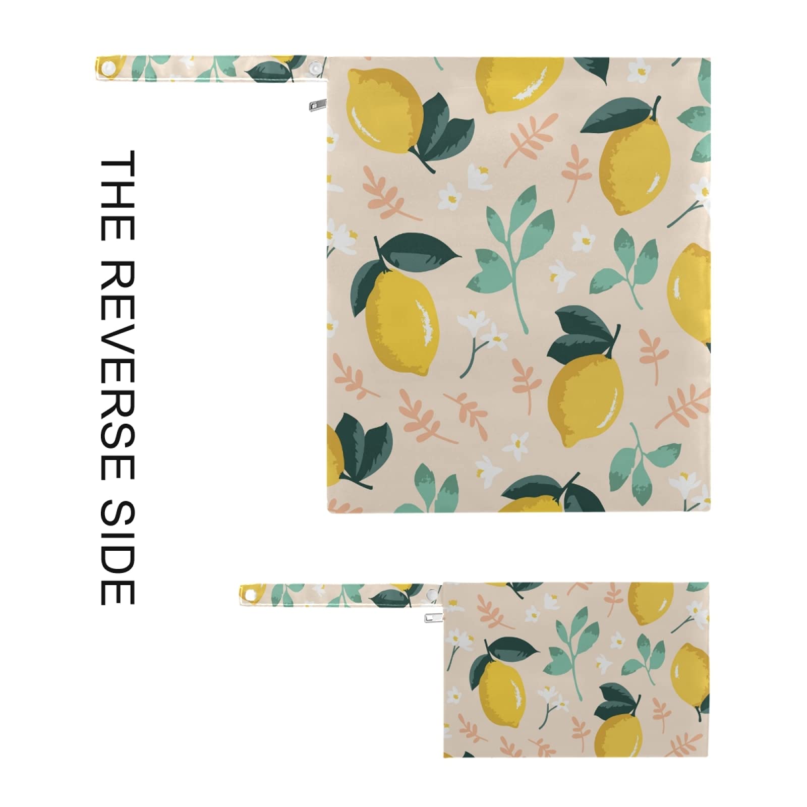 Handmade Watercolor Lemon Print Wet Dry Bag - 2 Pack Waterproof Reusable Diaper Storage & Travel Organizer with Dual Zippers | Perfect for Beach, Swimming, Summer Camp & Baby Essentials