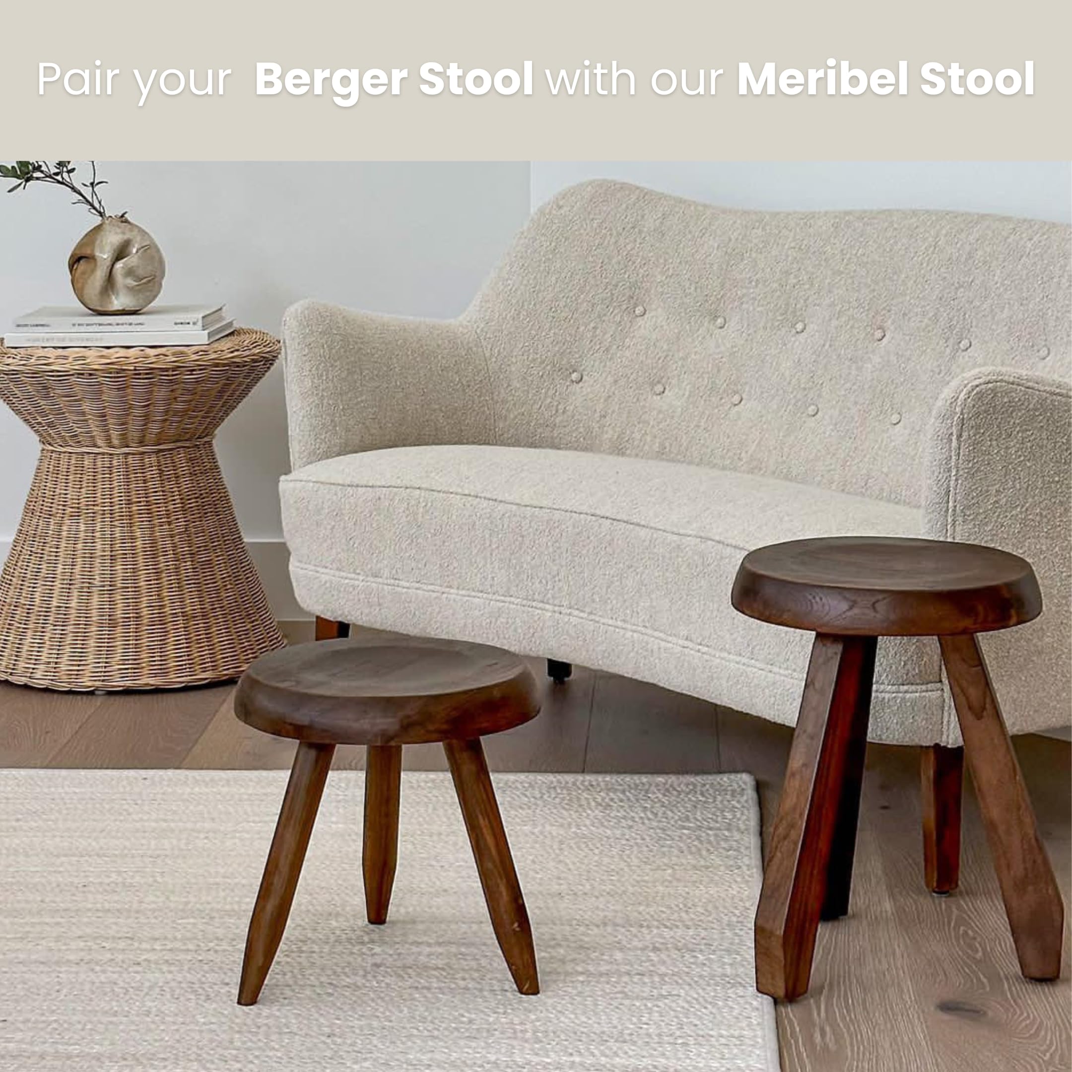 Berger Reclaimed Teak Wood Milking Stool - Versatile Small Stool for Sitting, Side Table, Nightstand, Footstool, Plant Stand & Shower Seat - Natural Teak Oil Finish - Perfect for Farmhouse, Bathroom, Bedroom & Outdoor Use