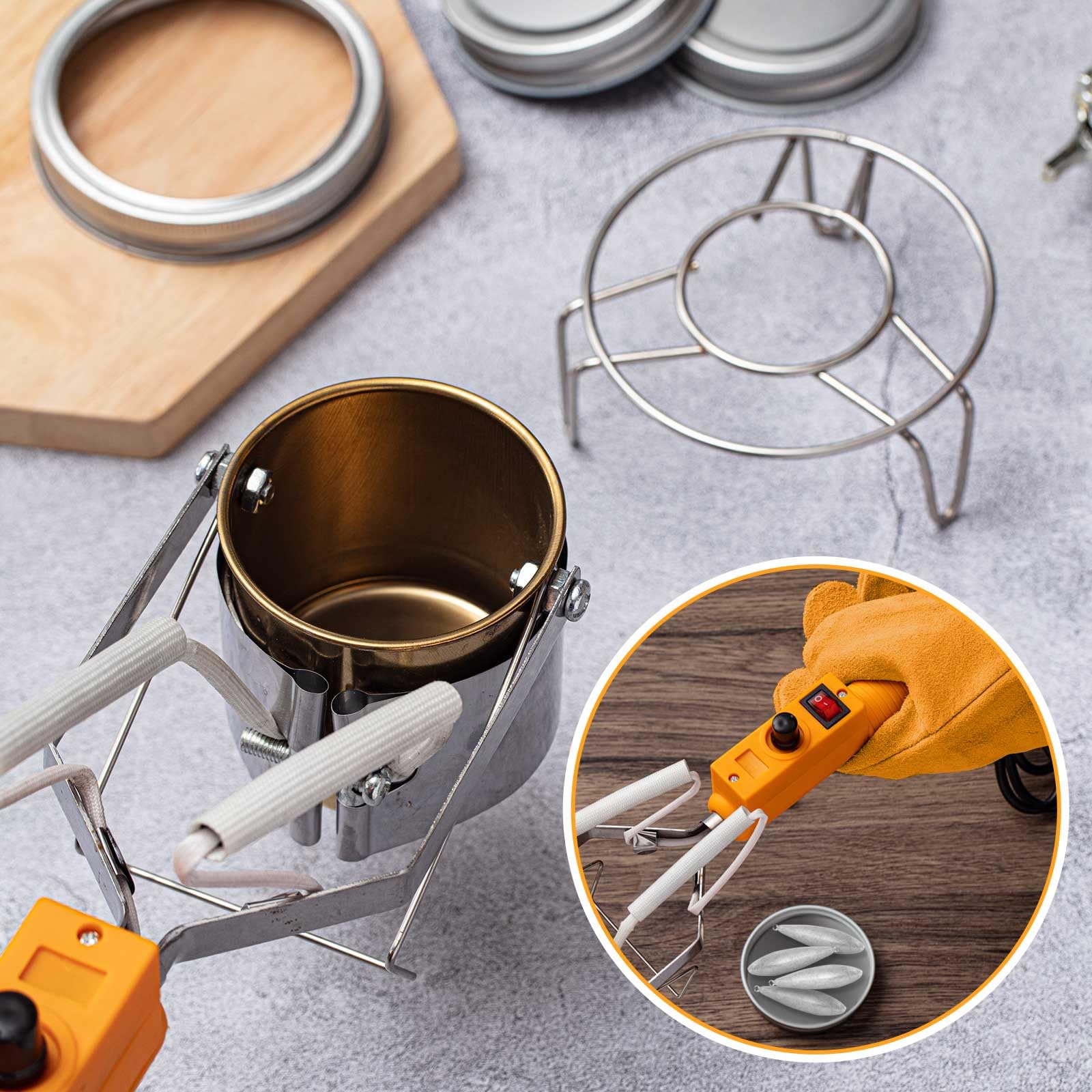 Flutesan Electric Metal Melting Furnace Kit - Portable Melting Pot for DIY Jewelry, Fishing Weights & Casting Molds | Includes Crucible, Gloves & Rack | Perfect for Home Foundry, Metal Crafting & Small Batch Production