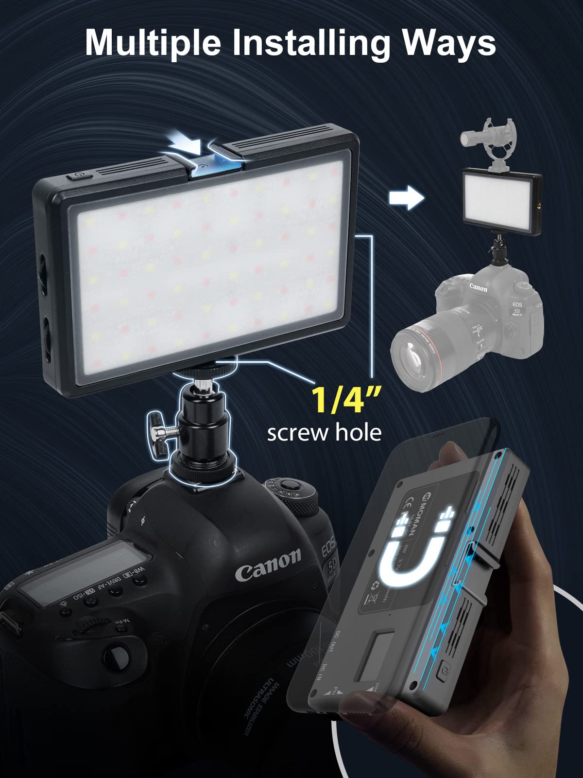 Professional LED Video Light for Photography & Videography - Moman Portable 5000mAh Camera Light with Cold Shoe Mount, CRI 98+ Dimmable 2500-9000K - Perfect for YouTube, Vlogging, Live Streaming & Studio Lighting