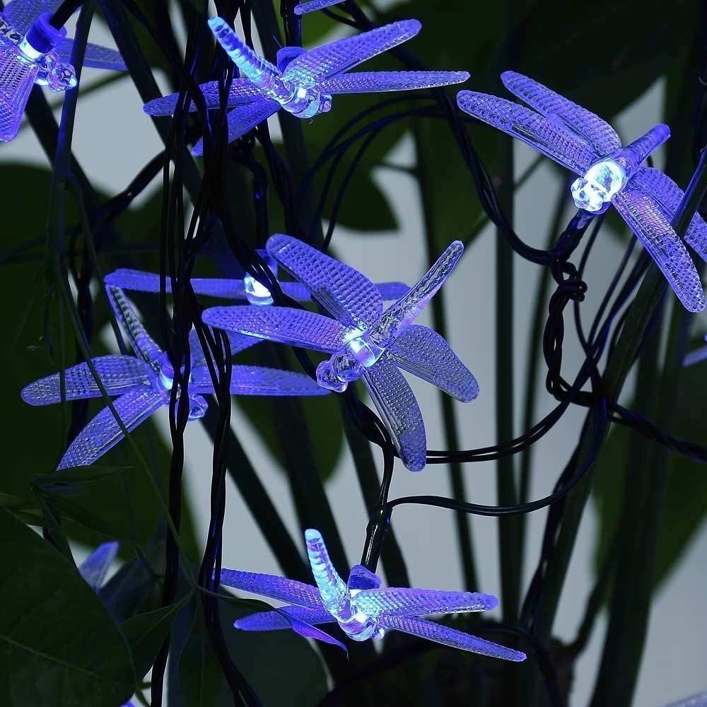 Solar Dragonfly String Lights - 20 LED 4.8M Waterproof Fairy Lights for Indoor/Outdoor Use - Perfect for Garden, Patio, Wedding Decor & Tree Lighting (Blue)