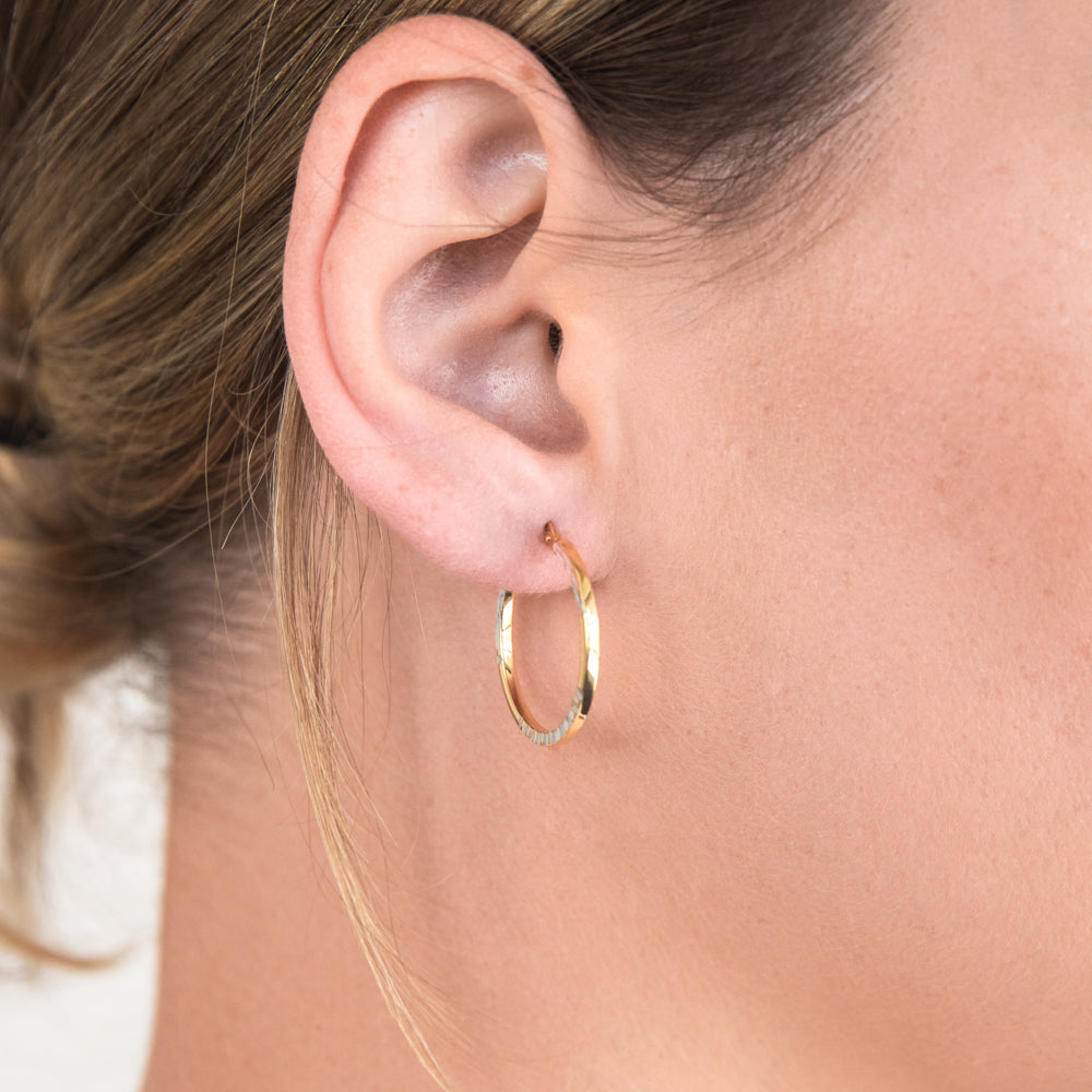 9ct Silver Filled Yellow Gold Diamond Cut 20mm Hoop Earrings for Women - Elegant Everyday Jewelry for Work, Party & Special Occasions