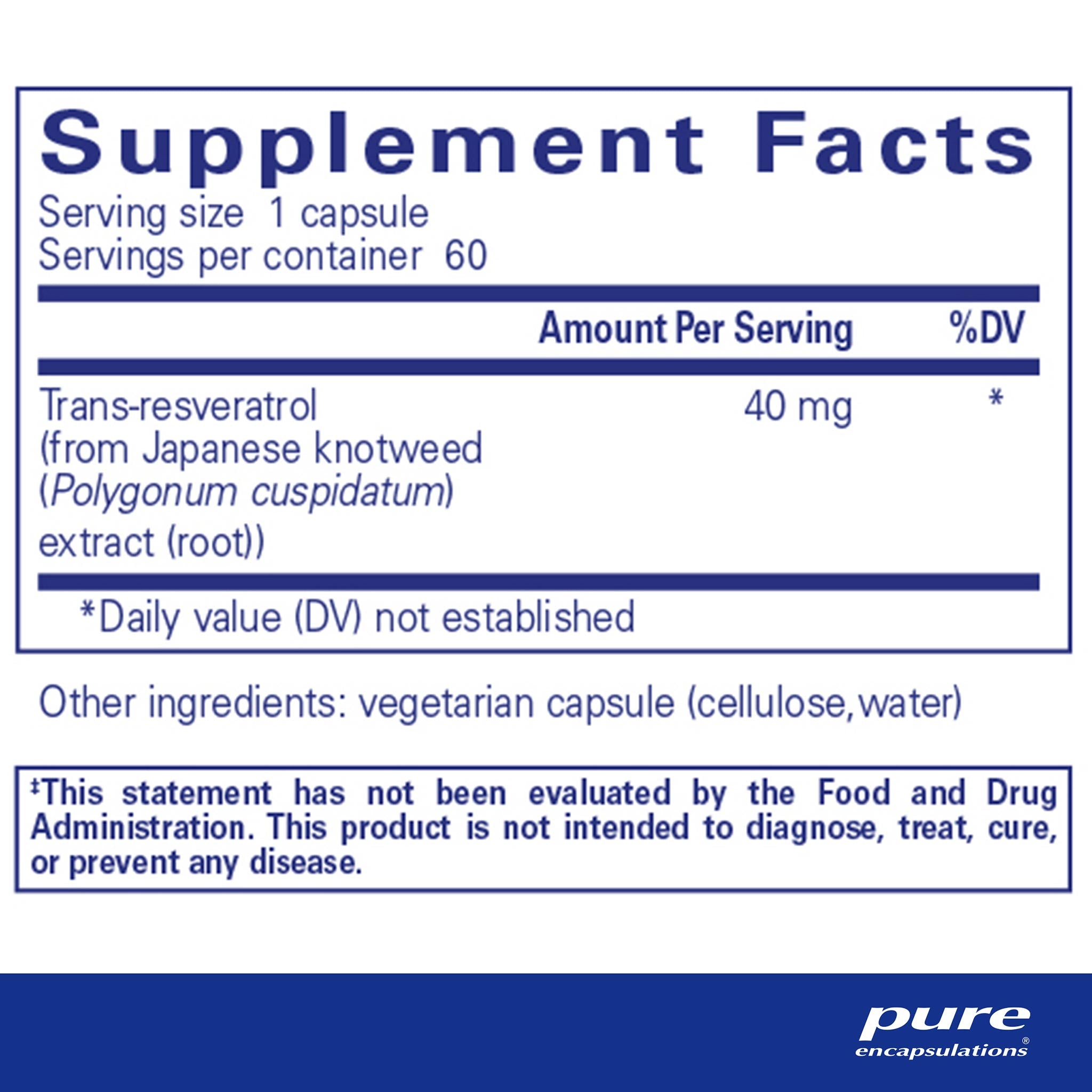 Pure Encapsulations Resveratrol Supplement - 250mg Antioxidant Support for Heart & Brain Health - Vegan, Non-GMO - Supports Healthy Aging & Cellular Function - Perfect for Daily Wellness Routine