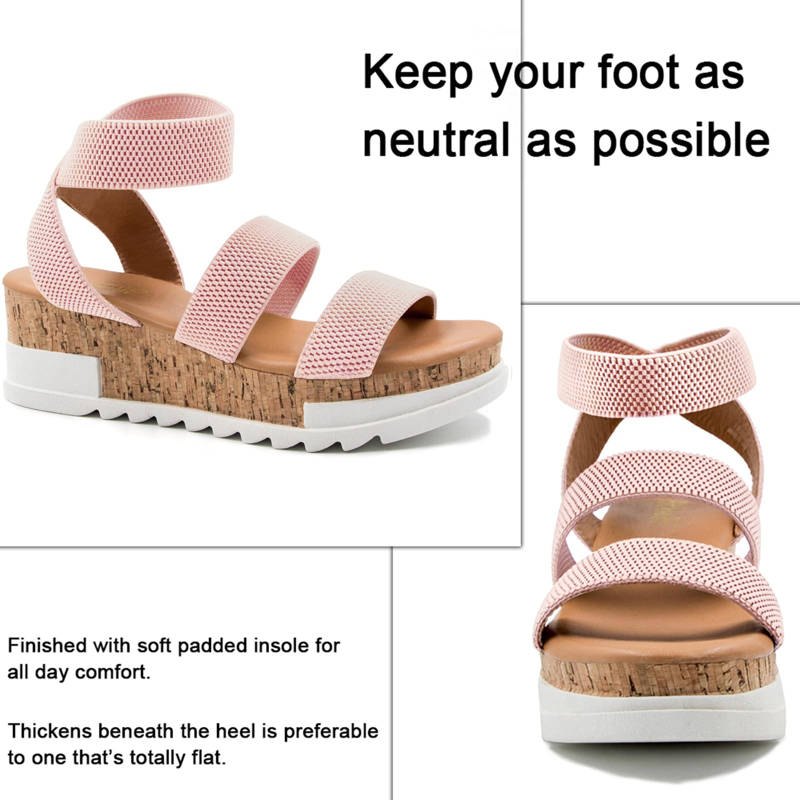 Athlefit Women's Wedge Sandals - Cork Elastic Strap Platform Sandals for Summer | Comfortable Beach Walking, Casual Outfits, and Vacation Wear