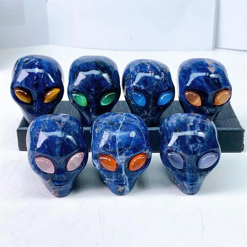 2 Inch Natural Blue Sodalite Alien Skull Crystal Carving - Reiki Healing Gemstone Figurine, Home Decor Ornament & Spiritual Gift (1 Piece) - Perfect for Meditation, Yoga Spaces & Unique Gift Giving