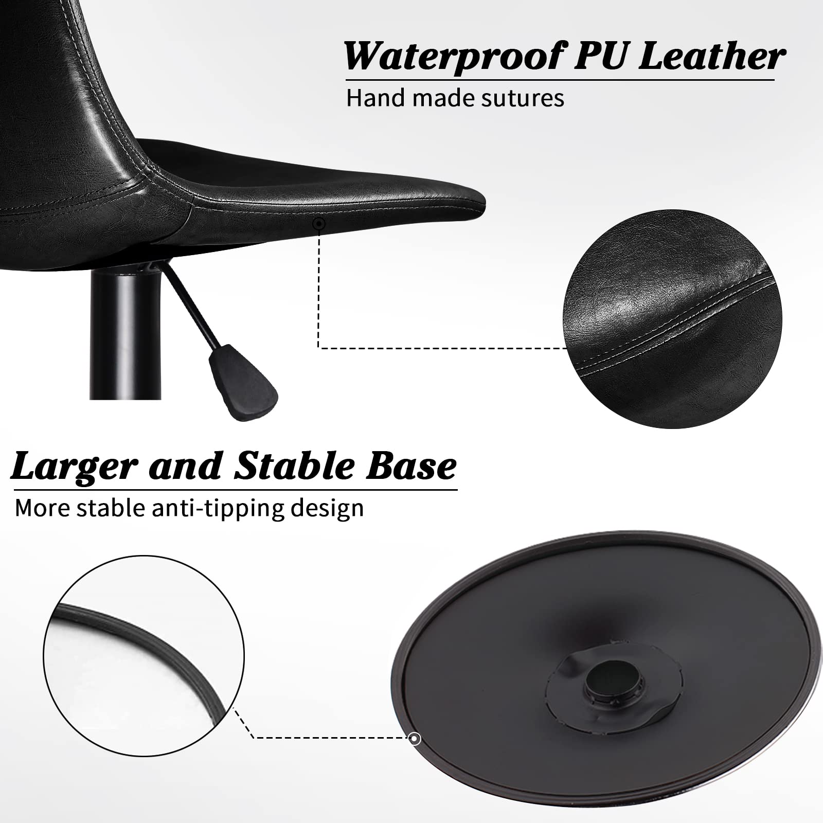 Waleaf Adjustable Swivel Bar Stools Set of 2 - 350 LBS Capacity PU Leather Counter Height Stools with Backrest & Footrest - Perfect for Kitchen Island, Home Bar, Dining Room & Pub Settings