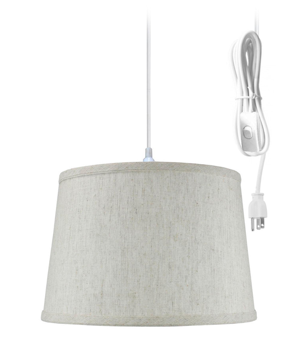 12W Plug-In Pendant Light with Textured Oatmeal Shade & White Cord - Perfect for Kitchen Island, Dining Room, or Bedroom Lighting