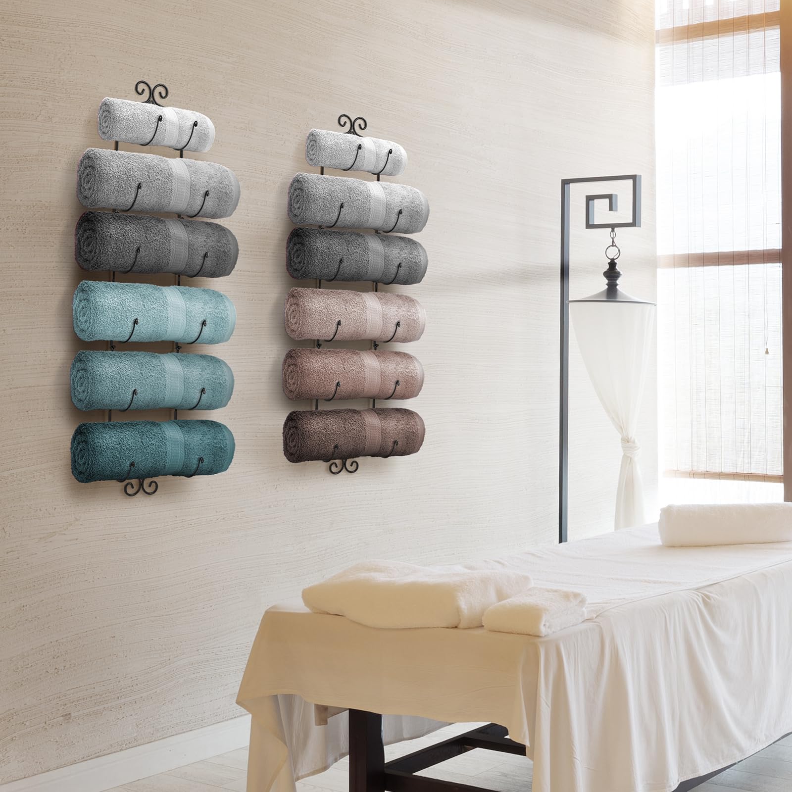 Sorbus 6-Tier Wall Mounted Towel Rack & Wine Holder - Durable Metal Bathroom Organizer for Towels, Washcloths, Spa, Gym, RV - Space-Saving Kitchen Bar & Wine Cellar Storage Solution (Perfect for Small Bathrooms, Campers & Home Bars)