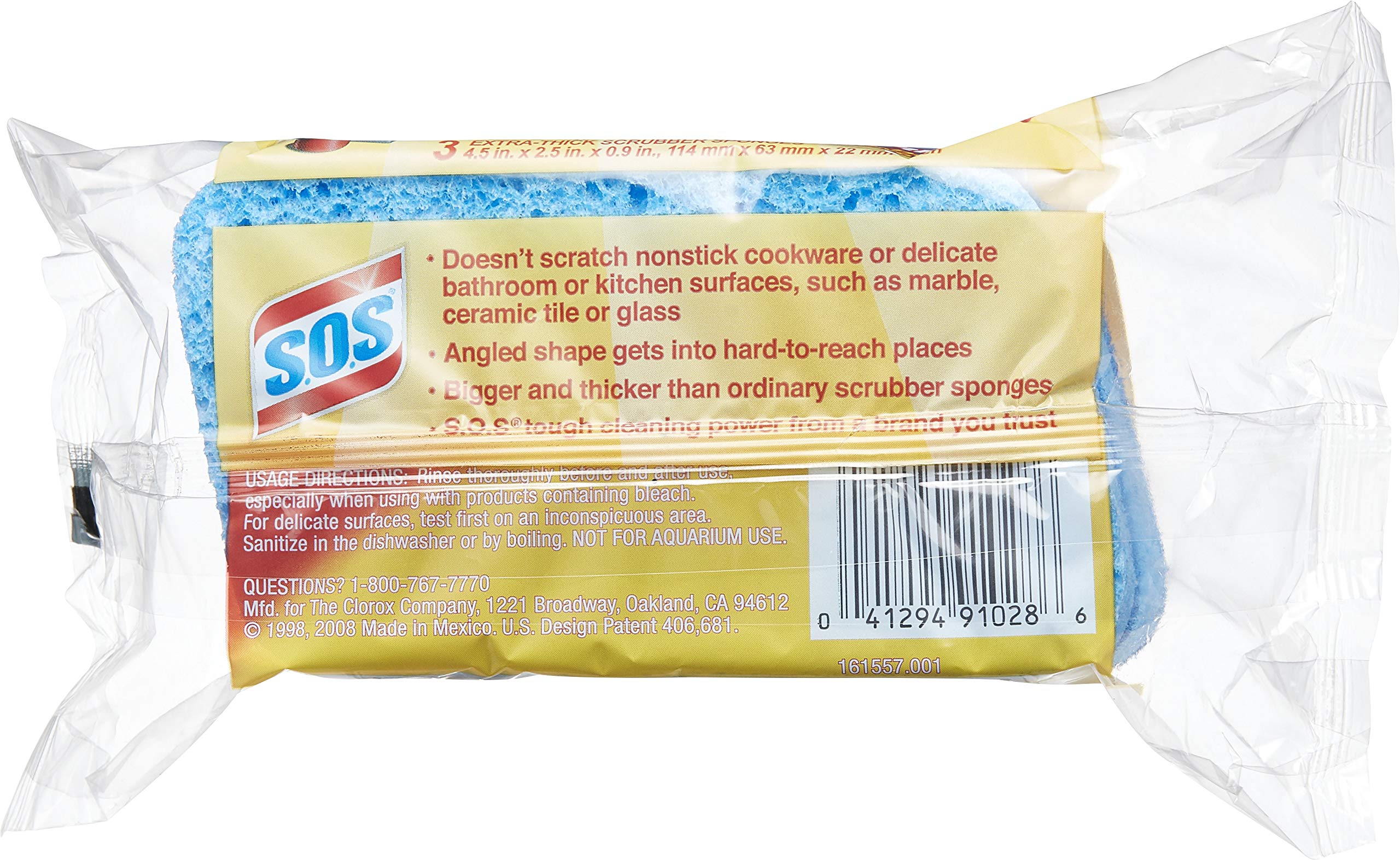 S.O.S All Surface Scrubber Sponge - 24 Sponges (3 Count, Pack of 8) - Heavy Duty Cleaning for Kitchen, Bathroom, Dishes & Tough Stains - Non-Scratch Scouring Pads for Pots, Pans & Cookware