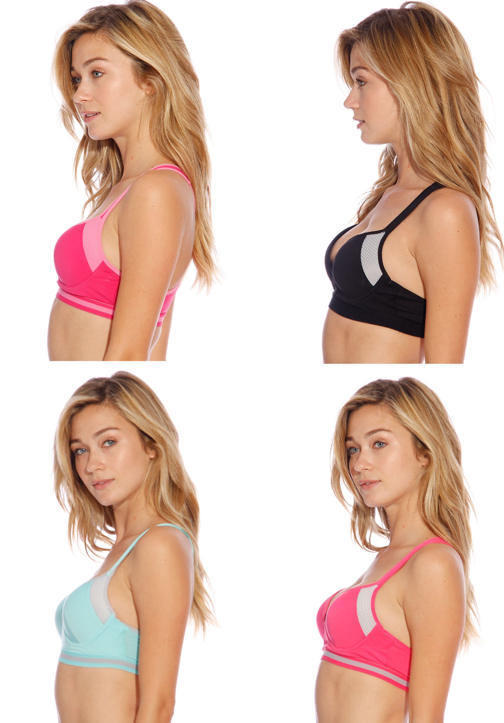 High Support Racerback Sports Bras for Women - 4 Pack - Moisture Wicking & Breathable for Running, Yoga & Gym Workouts
