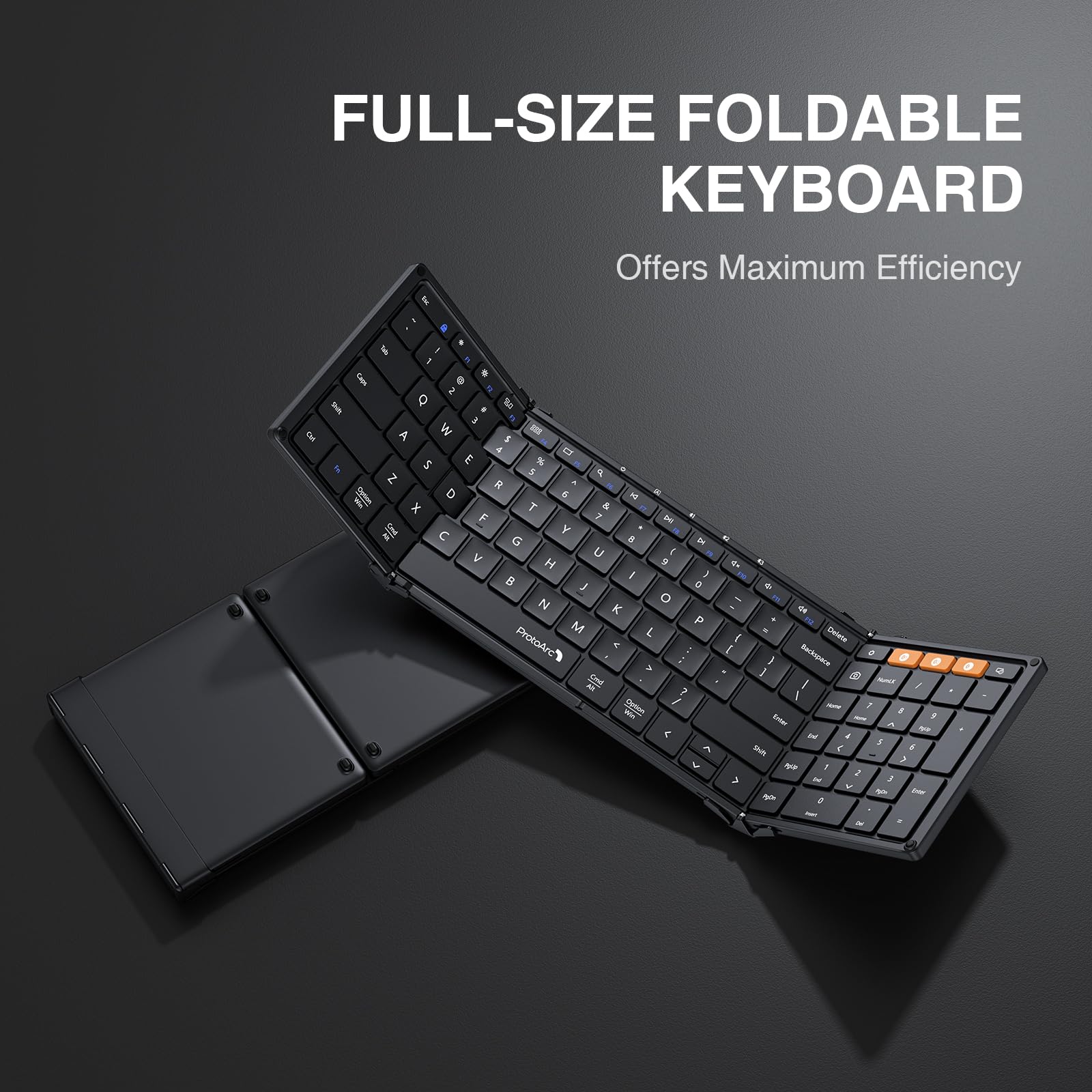 ProtoArc XK01 Foldable Bluetooth Keyboard with Numeric Keypad - Full-Size Wireless Portable Keyboard for iPad, Tablet, Smartphone, Laptop (Windows/iOS/Android) - Perfect for Travel, Office & Home Use - Black