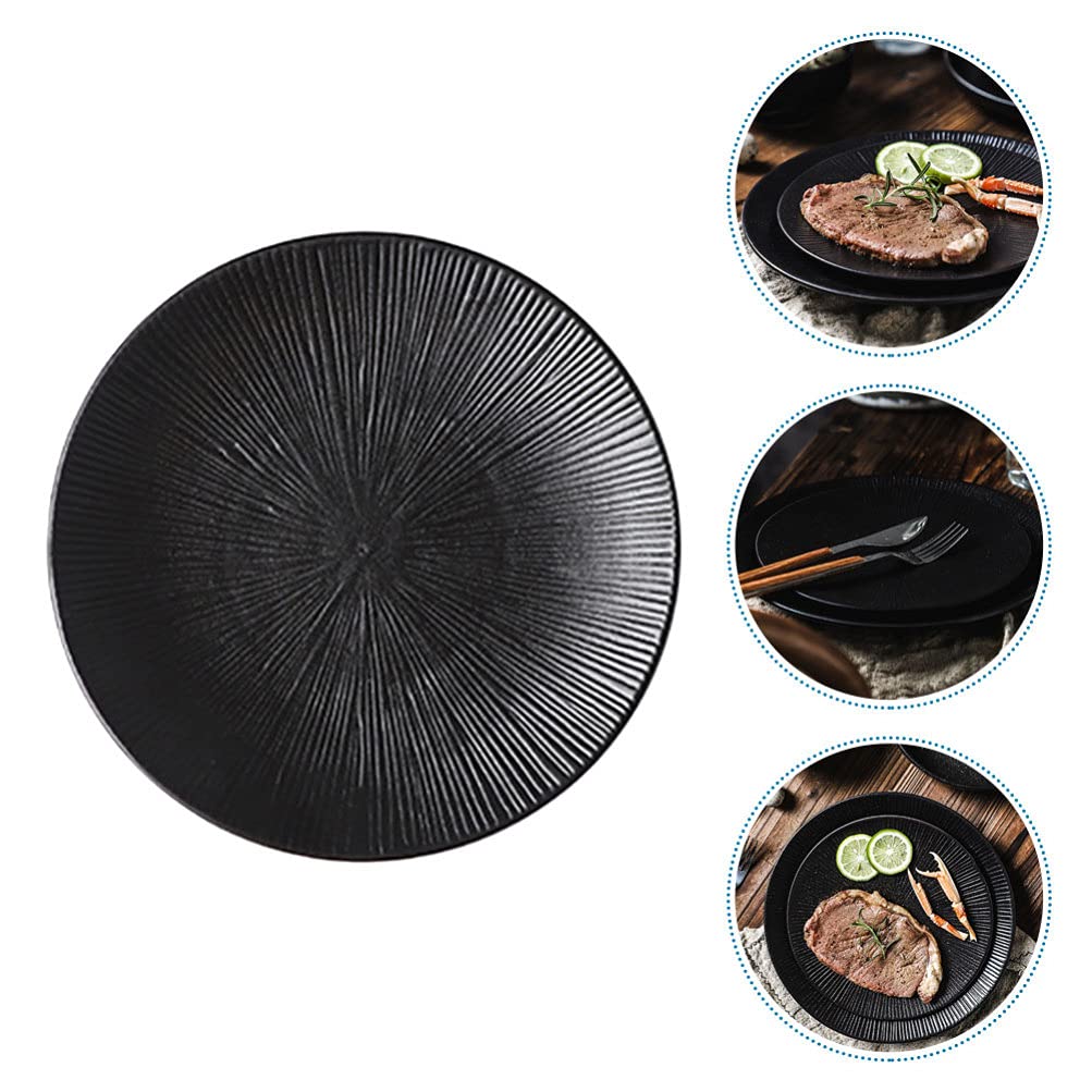 OSALADI 8-Inch Black Ceramic Dessert Tray - Japanese Style Pasta Plate, Steak Plate & Appetizer Dish for Home, Kitchen & Restaurants | Perfect for Serving Sushi, Appetizers, Sauces & Seasonings