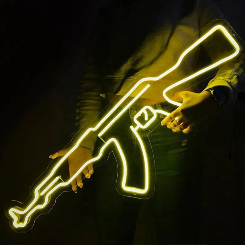 LED AK47 Gun Neon Sign - Flexible CSGO Game Room Wall Decor, Bedroom Lighting, Gaming Gift for Men - Perfect for Gaming Setups, Man Caves & Neon Themed Parties