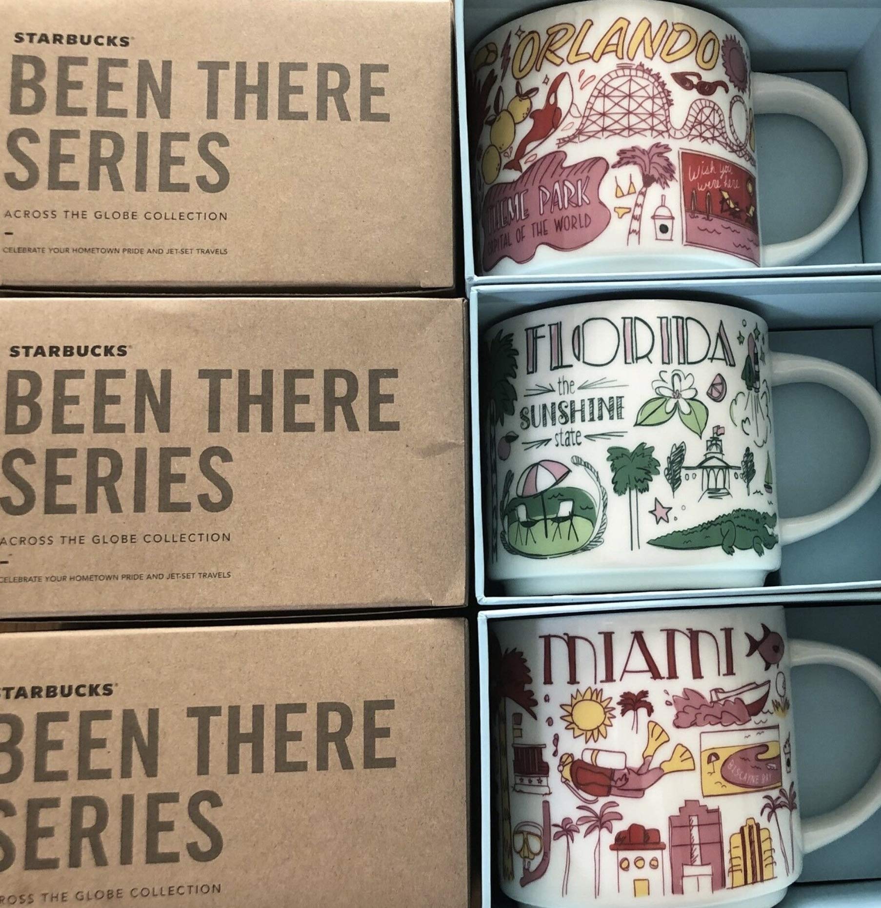 Set of 3 Starbucks Been There Series Mugs - Miami, Florida & Orlando 14oz Collectible Coffee Cups for Travel Lovers & Home Decor