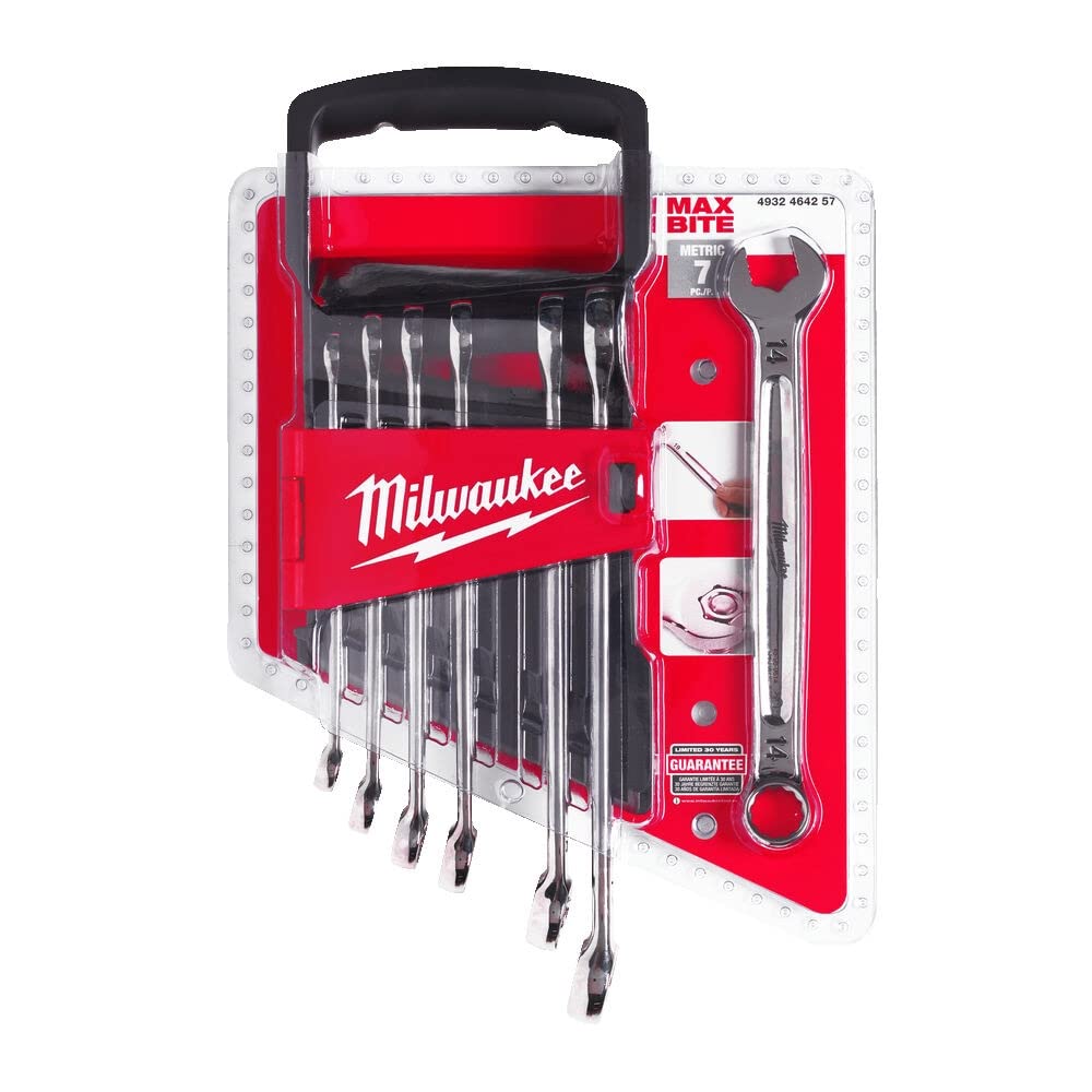 Milwaukee 7-Piece Combination Wrench Set (10, 11, 12, 13, 14, 15, 17mm) - Professional Grade Tools for Automotive Repair & DIY Projects