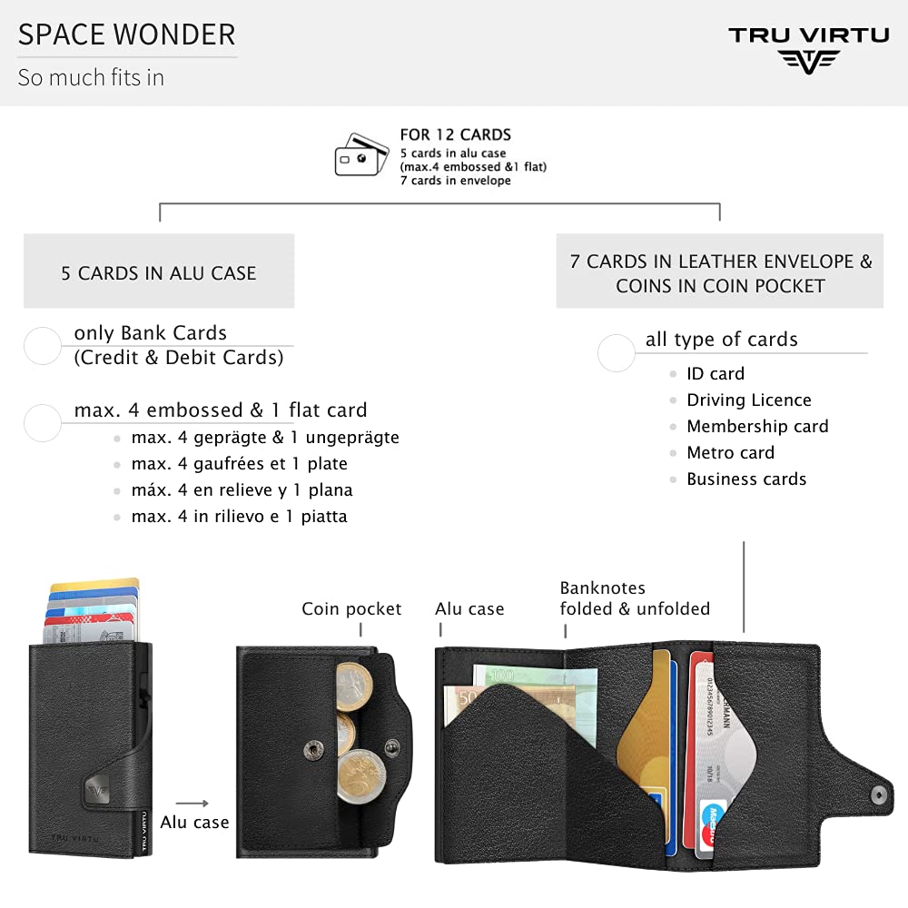 Premium Tru Virtu Coin Pocket Wallet - Genuine Nappa Leather (Black) - Slim & Stylish for Everyday Use, Travel, and Business