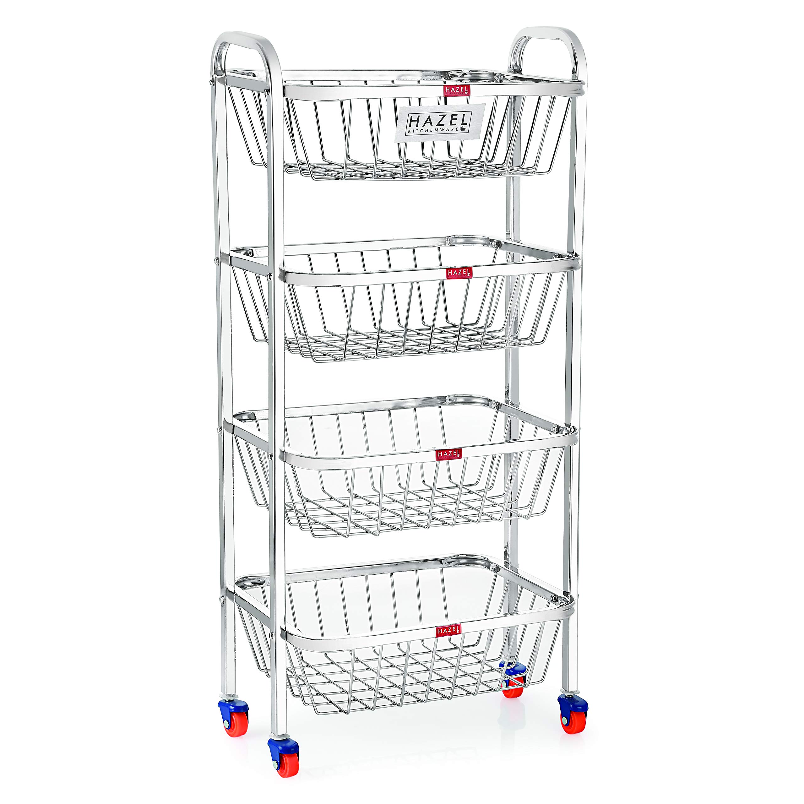 HAZEL 4-Tier Stainless Steel Fruit & Vegetable Basket Cart with Wheels | 32.8 Inches Tall Kitchen Storage Organizer | Multi-Purpose Rolling Trolley for Fruits, Vegetables, Groceries | Perfect for Kitchen, Pantry, Dining Room & Supermarket Use