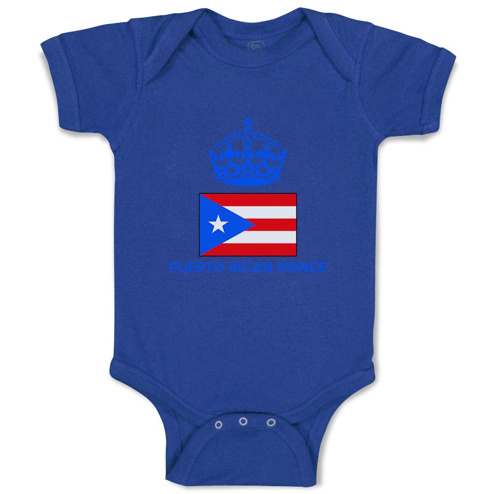 Custom Puerto Rican Prince Crown Baby Bodysuit - Funny Royal Blue Cotton Onesie for Boys & Girls (6 Months) | Perfect for Birthdays, Photo Shoots & Cultural Celebrations