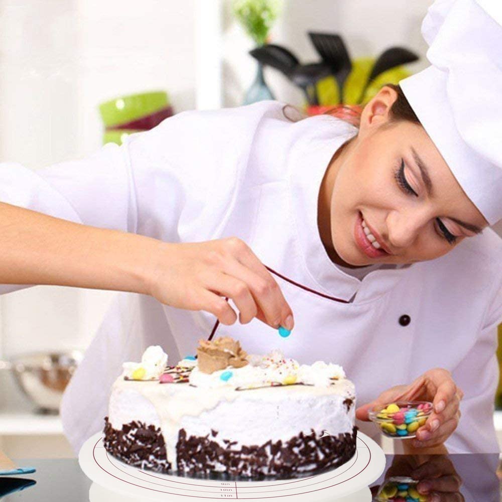 11 Inch Non-Stick Cake Turntable - White Rotating Cake Stand for Decorating, Baking & Pastry Making | Cake Spinner for Cupcakes, Fondant & Dessert Presentation | Perfect for Home Bakers & Professional Chefs