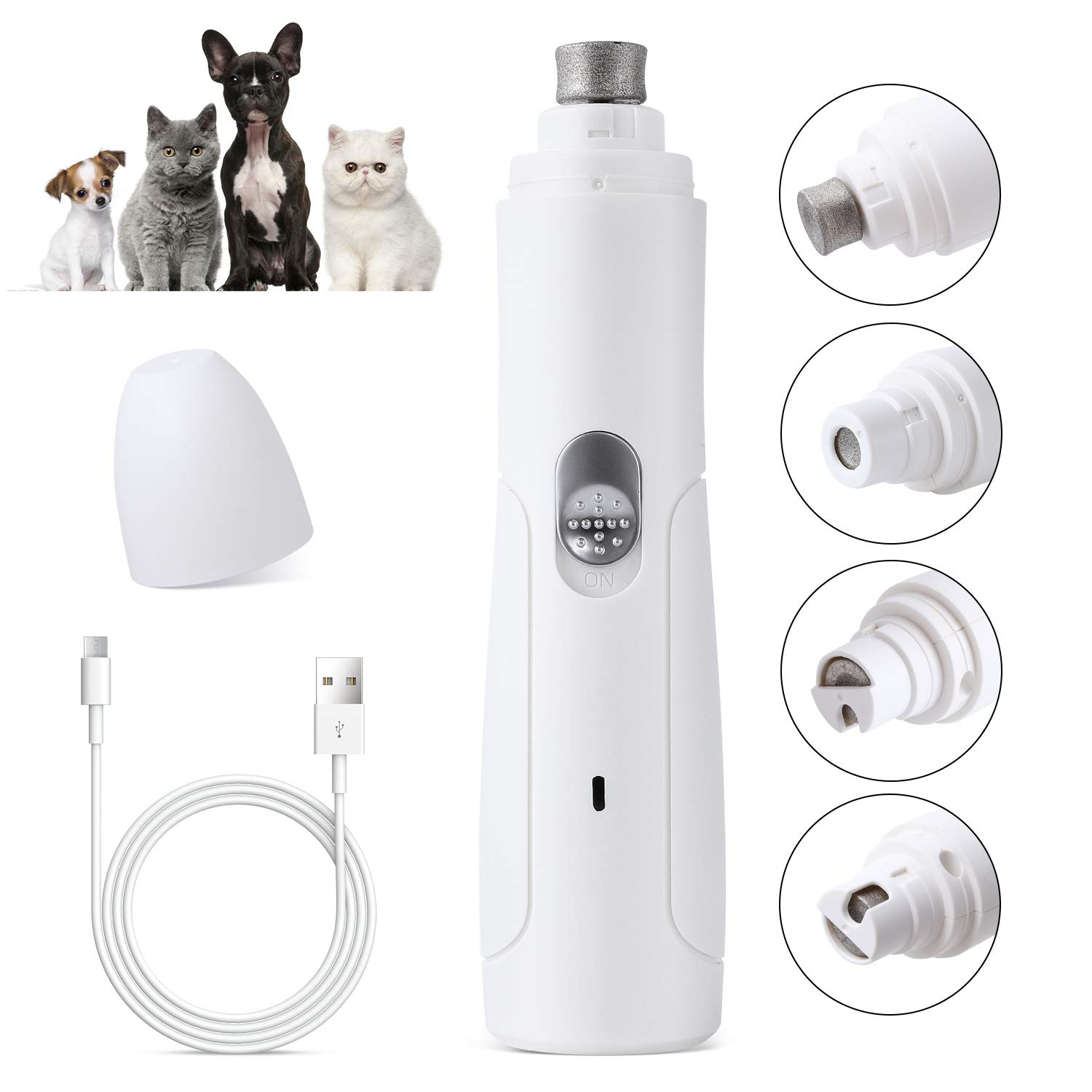 UniQu Dog Nail Grinder - 2-Speed Rechargeable Electric Pet Nail Trimmer with Low Noise, Grooming & Smoothing for Small to Medium Dogs & Cats - Perfect for Home Grooming & Pet Care