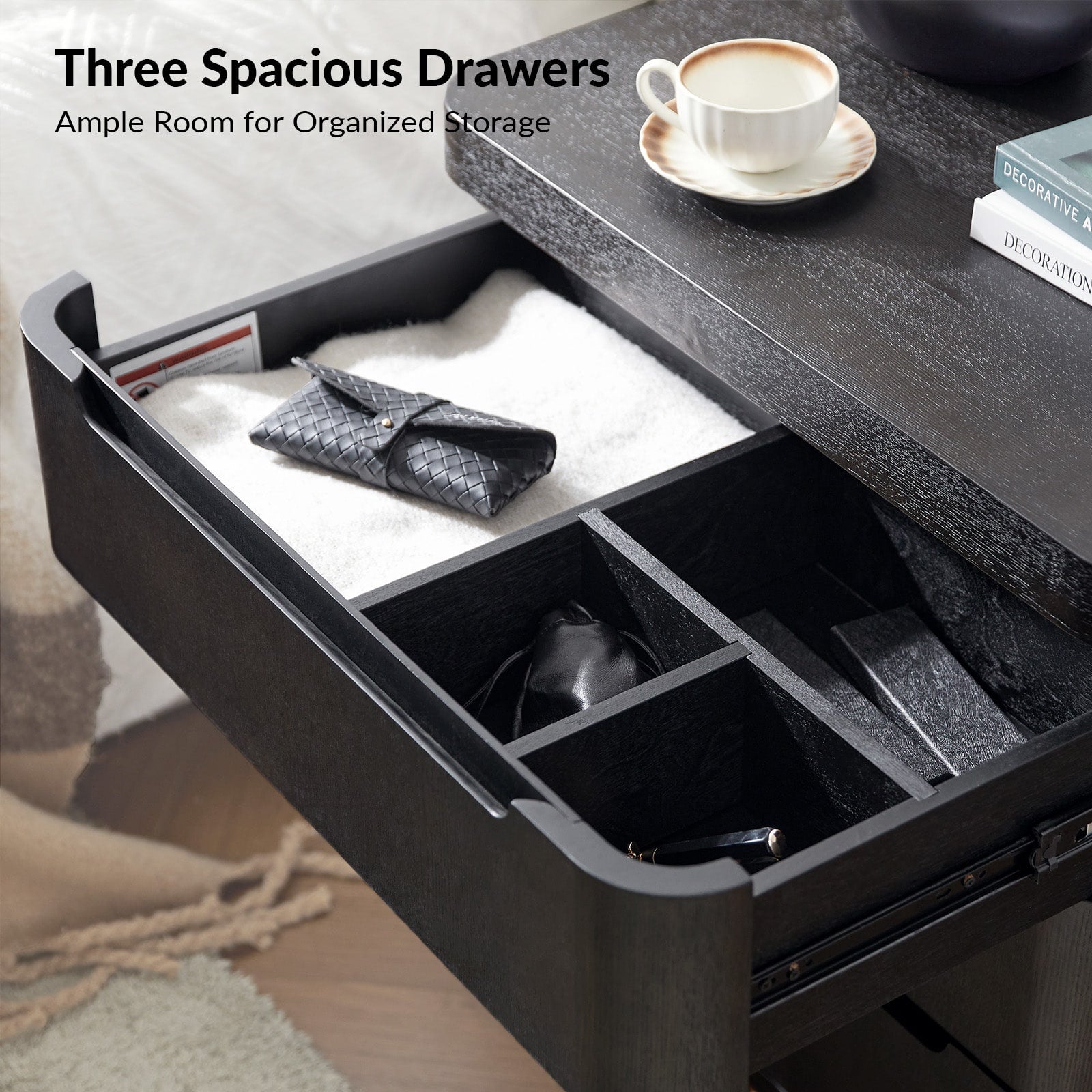 Yolanda Large 3 Drawer Nightstand with Hidden Storage - Modern Bedside Table with Optional Styles - Perfect for Bedroom, Guest Room, or Small Space Organization