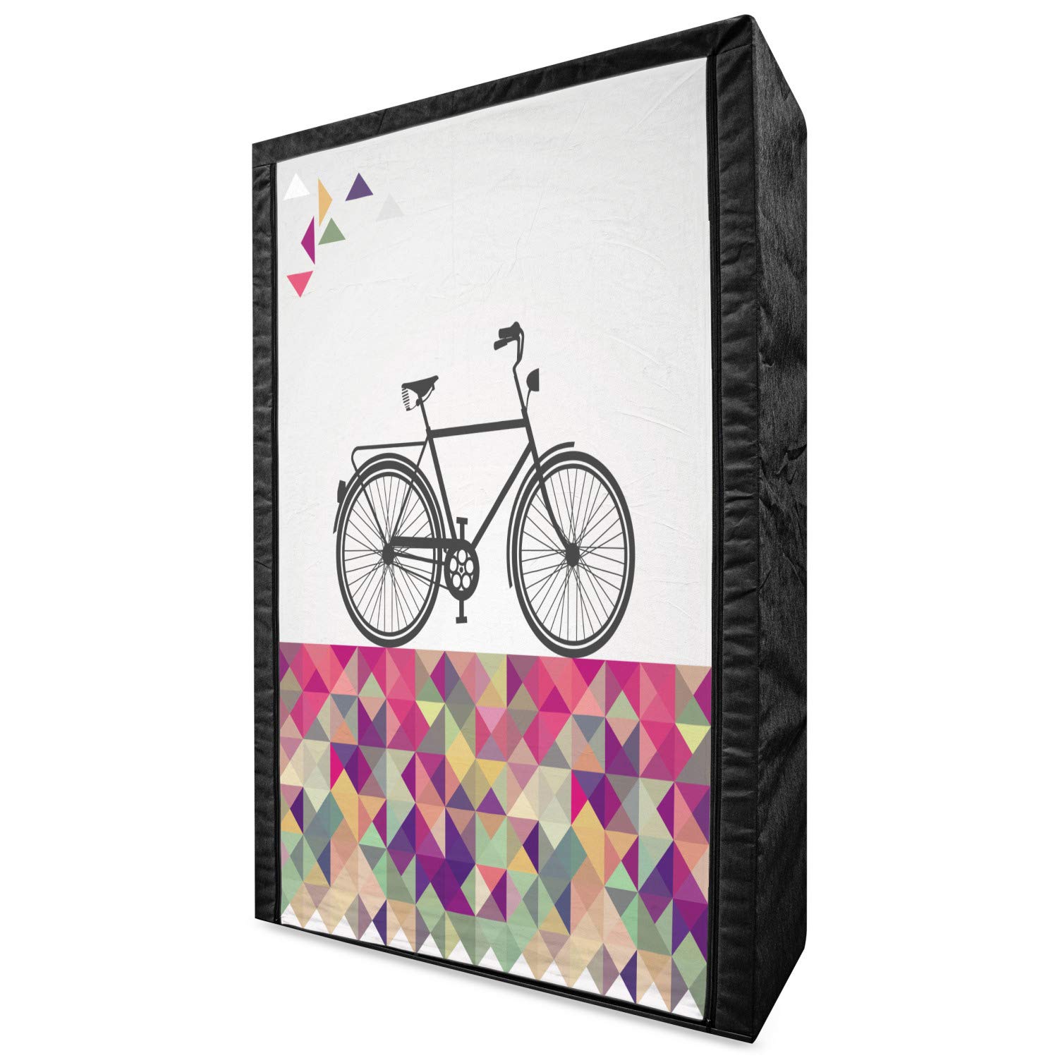 Ambesonne Geometric Portable Fabric Wardrobe - Vintage Style Bike Print with Multicolor Diamond & Triangle Pattern - 42.5