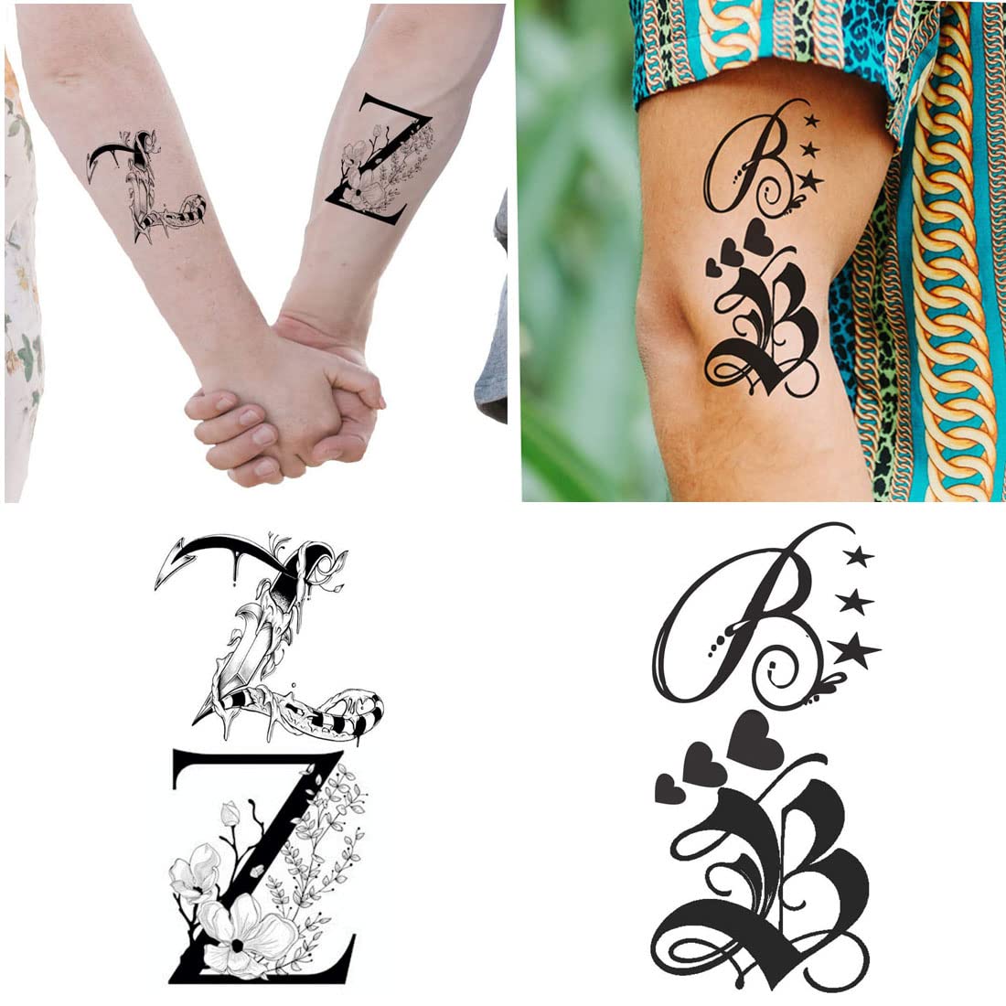 Waterproof Temporary Letter Tattoos for Boys & Girls - ZB Name Initial Tattoo Stickers (Pack of 2) | Perfect for Parties, Festivals, Sports Events & DIY Body Art