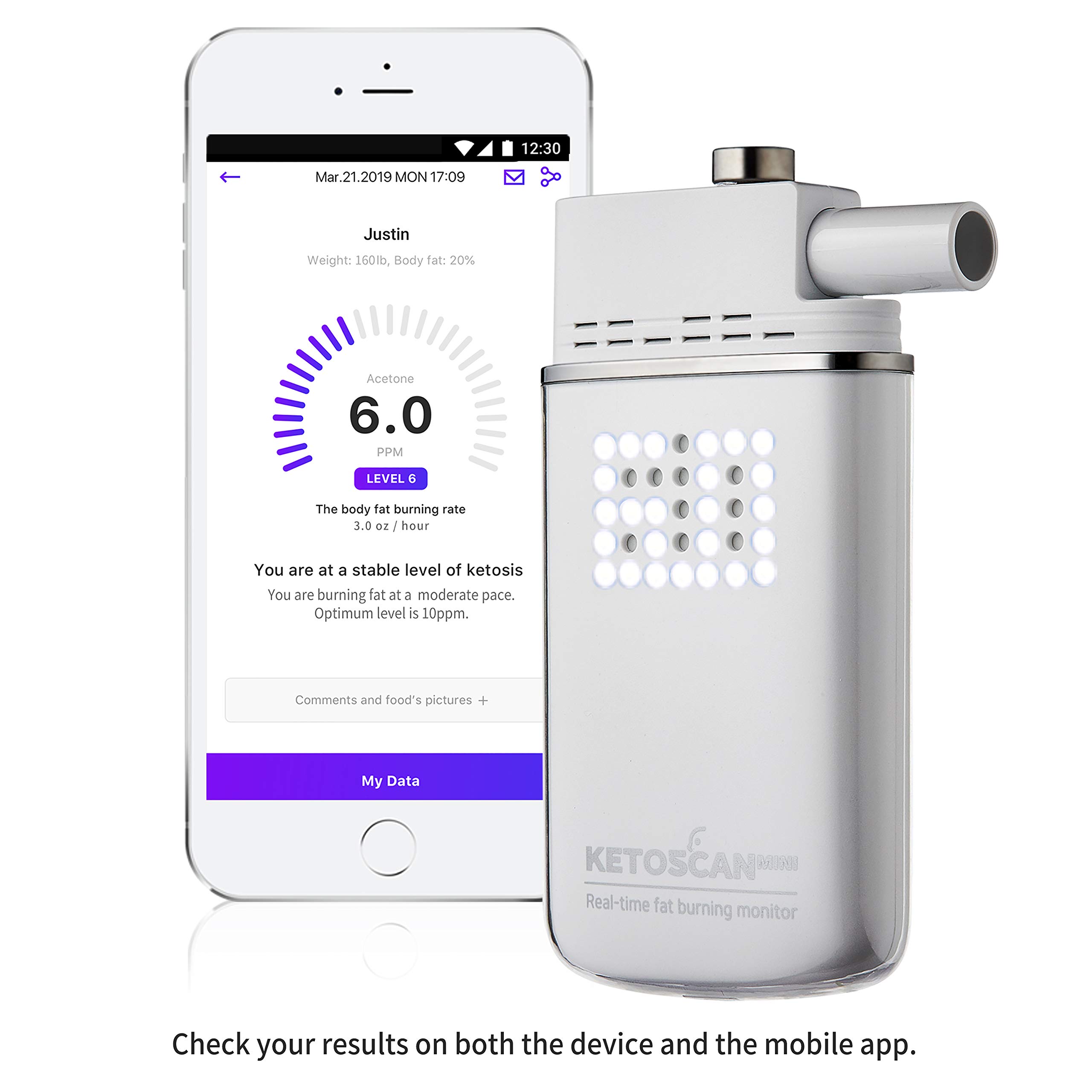 KETOSCAN Mini Breath Ketone Analyzer - Portable Ketosis & Fat Burning Monitor for Weight Loss, Keto Diet & Fitness Tracking | Home & Gym Use