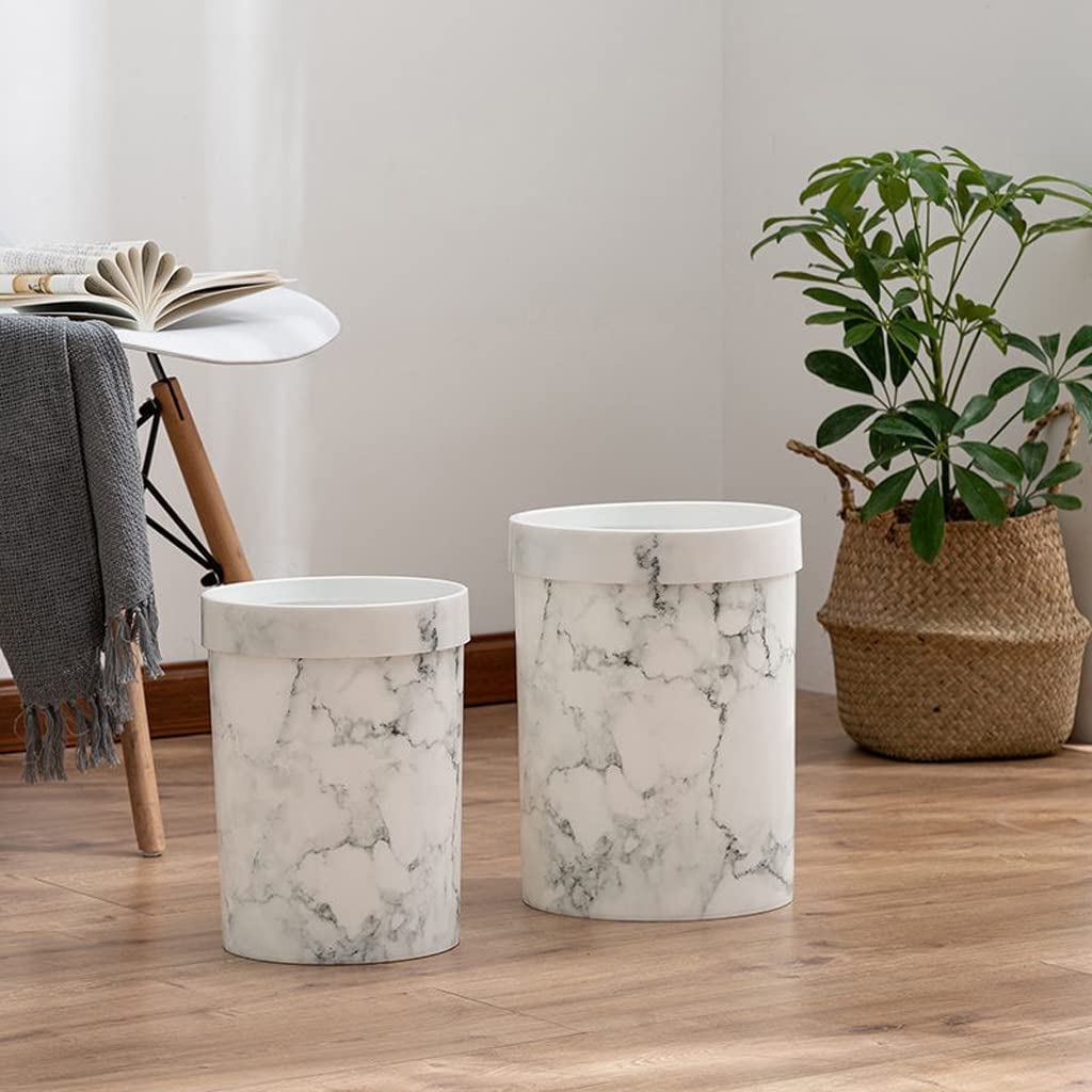 Eco-Friendly Compost Bin for Kitchen - Marble Pattern Plastic Trash Can Without Lid, European Style Step Trash Can for Office, Bathroom, Living Room & Bedroom (White) - Perfect for Organic Waste Disposal & Home Decor