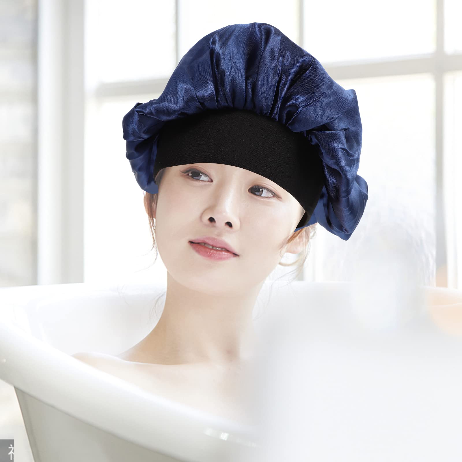 EXCLUZO 2 Pack Waterproof Shower Caps for Women - Soft Elastic Bathing & Hairdressing Caps for Home, Salon & Travel Use