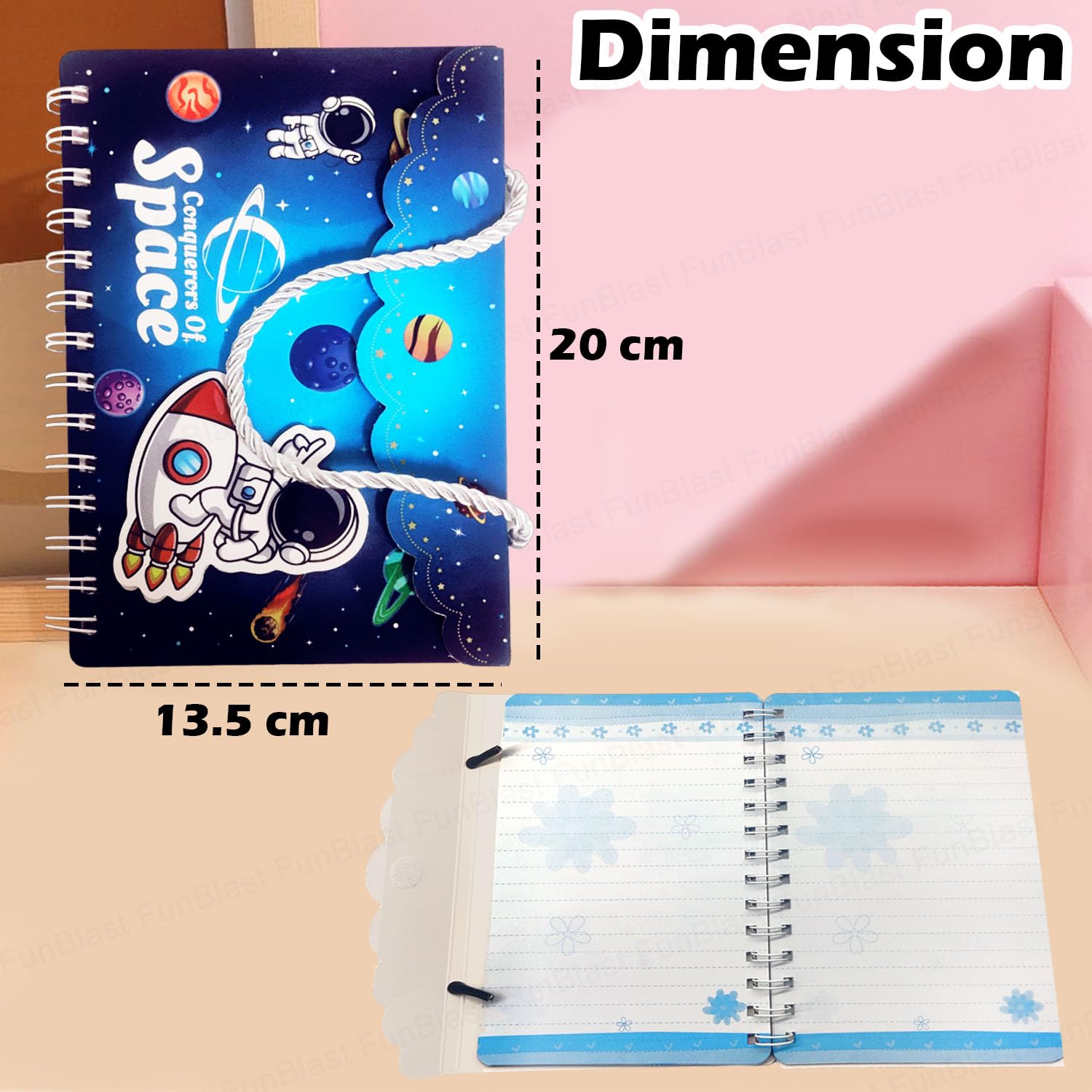 FunBlast Spiral Notebook Ruled - A5 Spiral Bound Diary for Girls & Kids, 120 Pages | Cute Space Themed Notebook for School, Journaling & Gift Giving | Perfect Return Gifts, Birthday Presents & Stationery Supplies