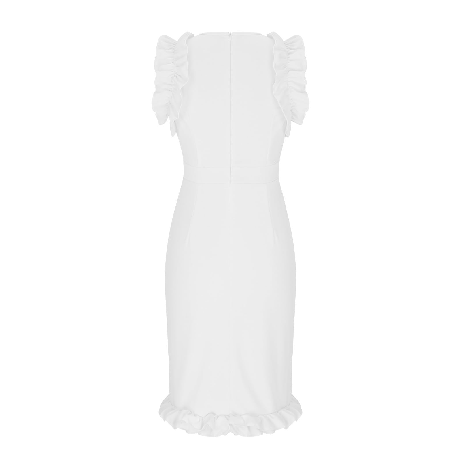 Elegant Plus Size Women's Office Dress - Long Sleeveless Ruffle Pencil Midi Dress for Wedding Guest, Formal Party & Business Attire | Perfect for Work, Cocktail Events & Special Occasions