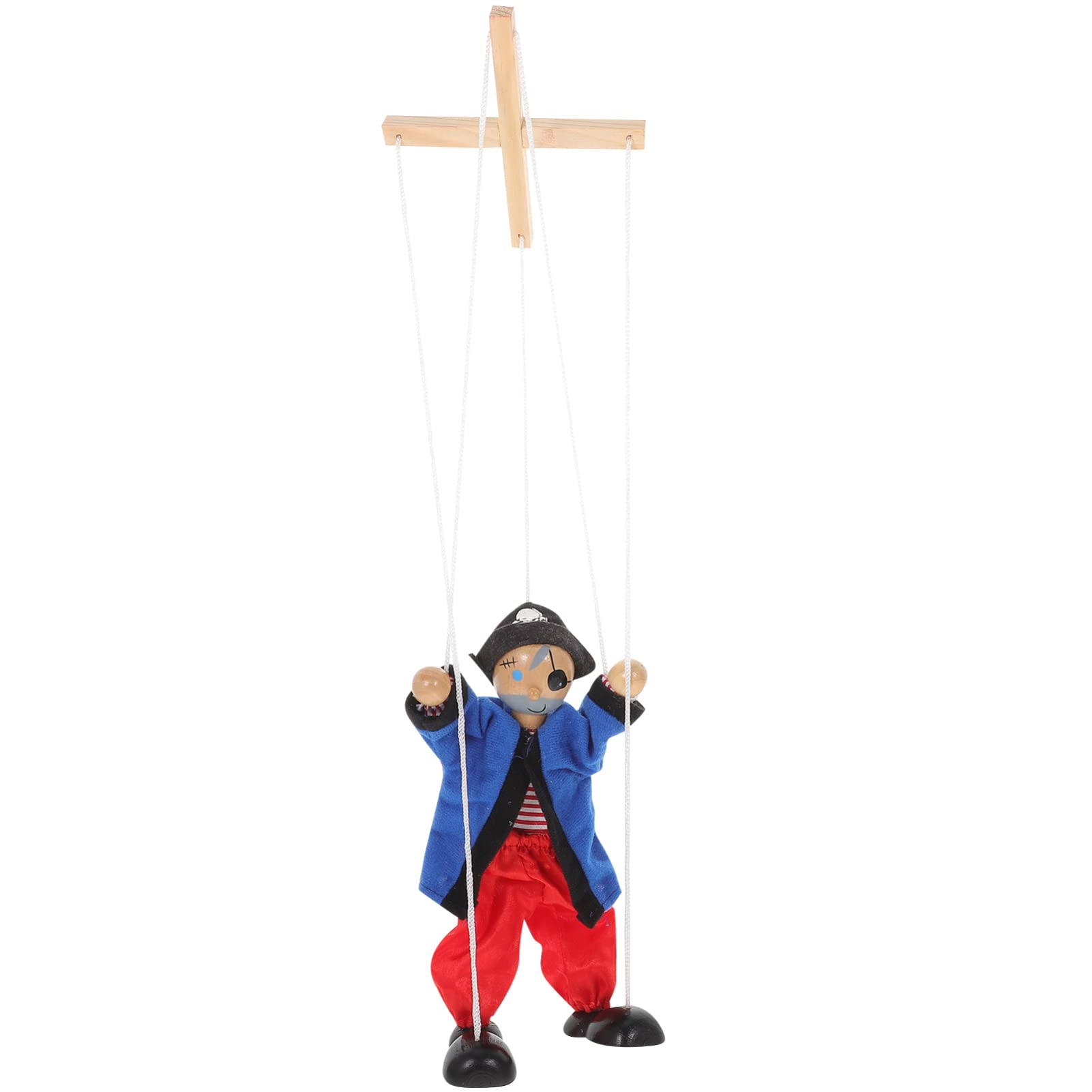 Vintage Wooden Clown Marionette Puppet - Blue Girl Toy for Kids Birthday & Carnival Decor