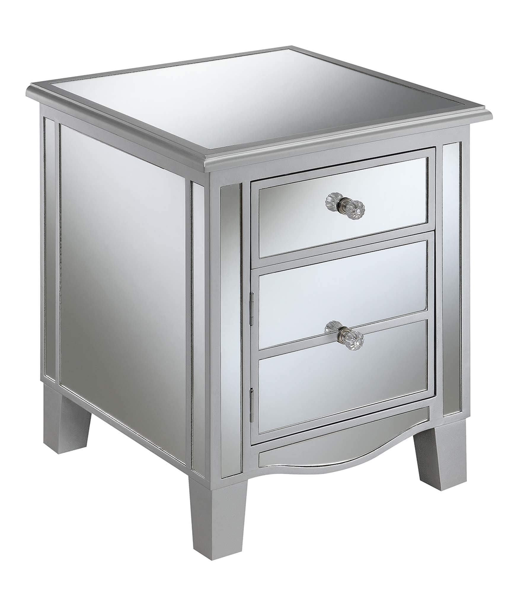 Convenience Concepts Gold Coast Park Lane Mirrored End Table - Silver & Mirror Finish Nightstand for Living Room, Bedroom, or Entryway Decor