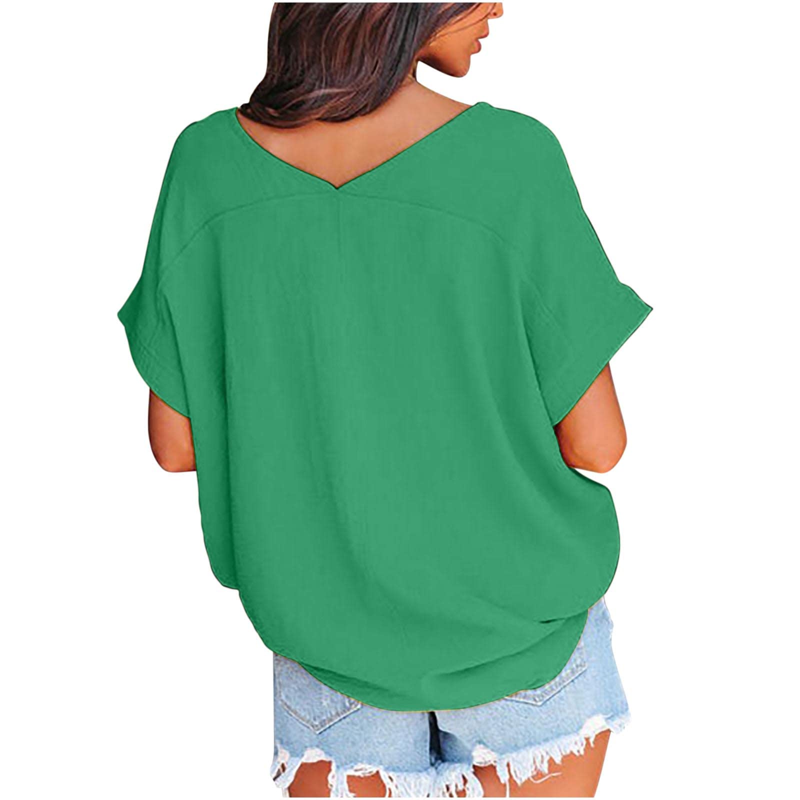 Women's Summer T-Shirts - Short Sleeve V-Neck Casual Blouse, Trendy Loose Fit Solid Color Tees for Everyday Wear & Outfits