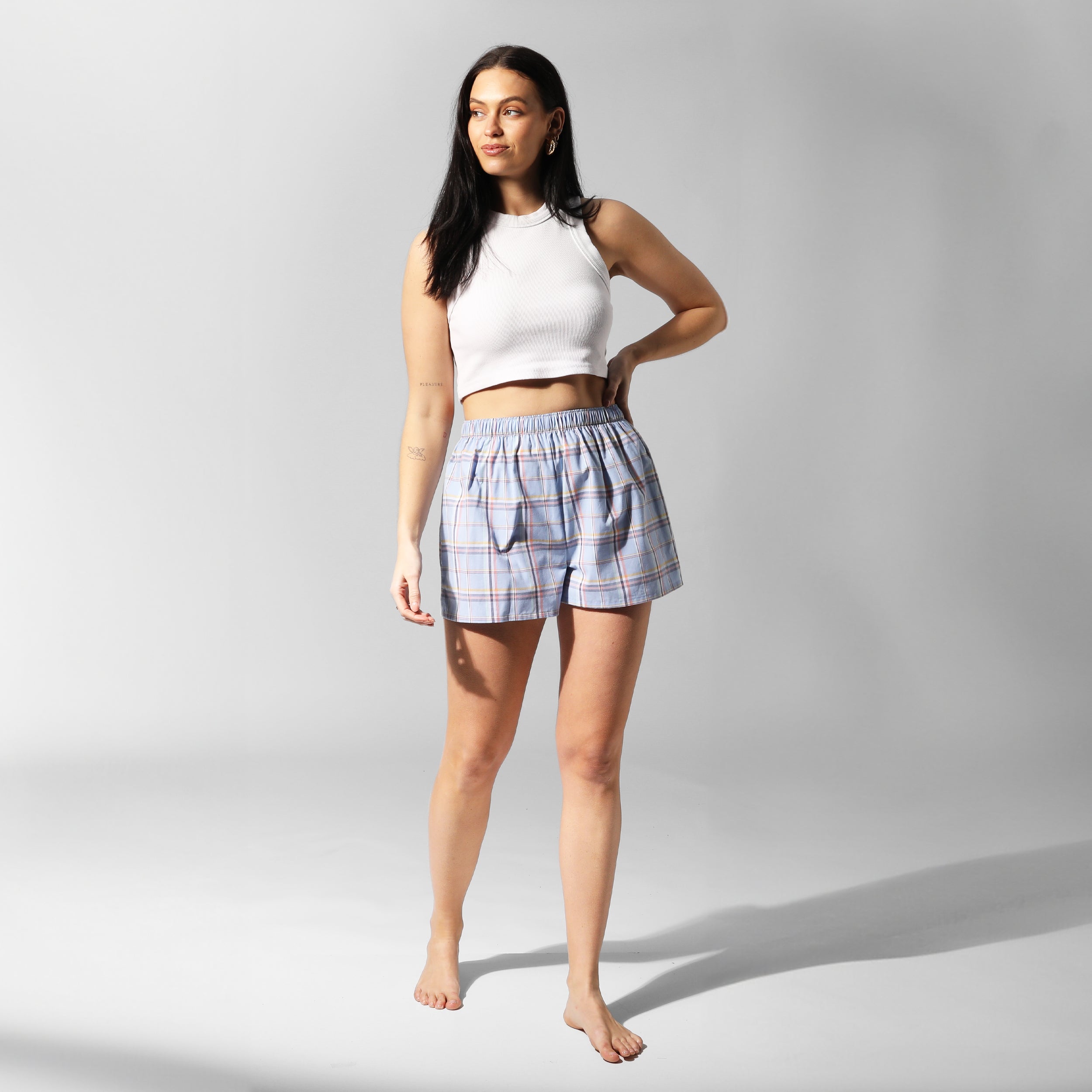 Women's Cotton Check Boxer Shorts - Comfortable & Breathable Blue Underwear for Sleep, Lounge & Everyday Wear
