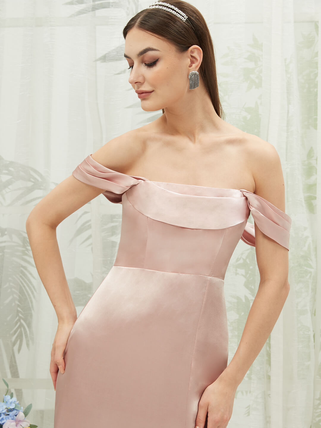 Elegant Blush Satin Convertible Bridesmaid Dress with High Slit & Floor Length - Perfect for Weddings, Prom, Formal Events & Special Occasions
