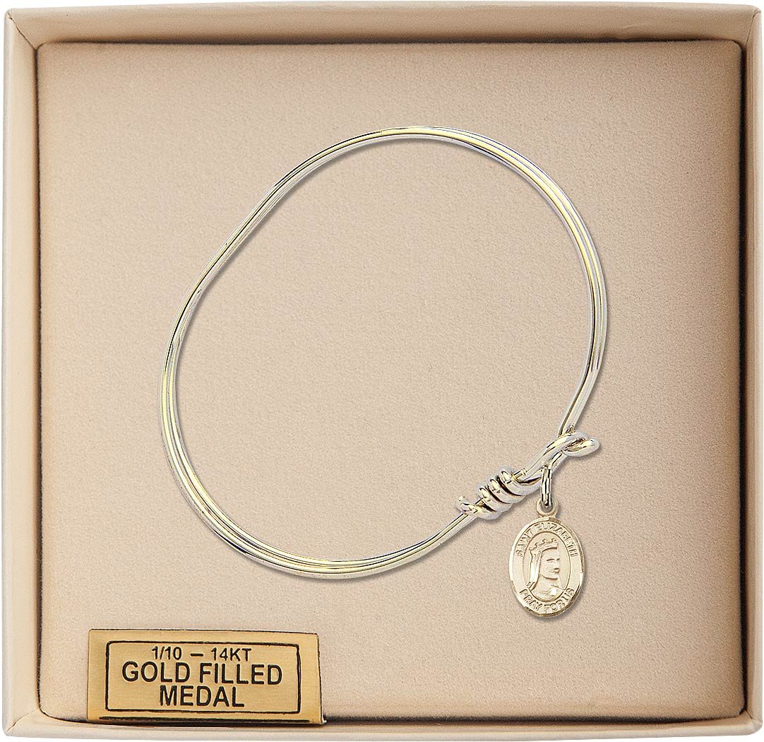 Gold-Filled Oval Eye Hook Bangle Bracelet with St. Elizabeth of Hungary Charm - Elegant Religious Jewelry for Women - Perfect for Church, Weddings & Daily Wear - Ideal for Prayer, Gifts & Faithful Fashion Accessories
