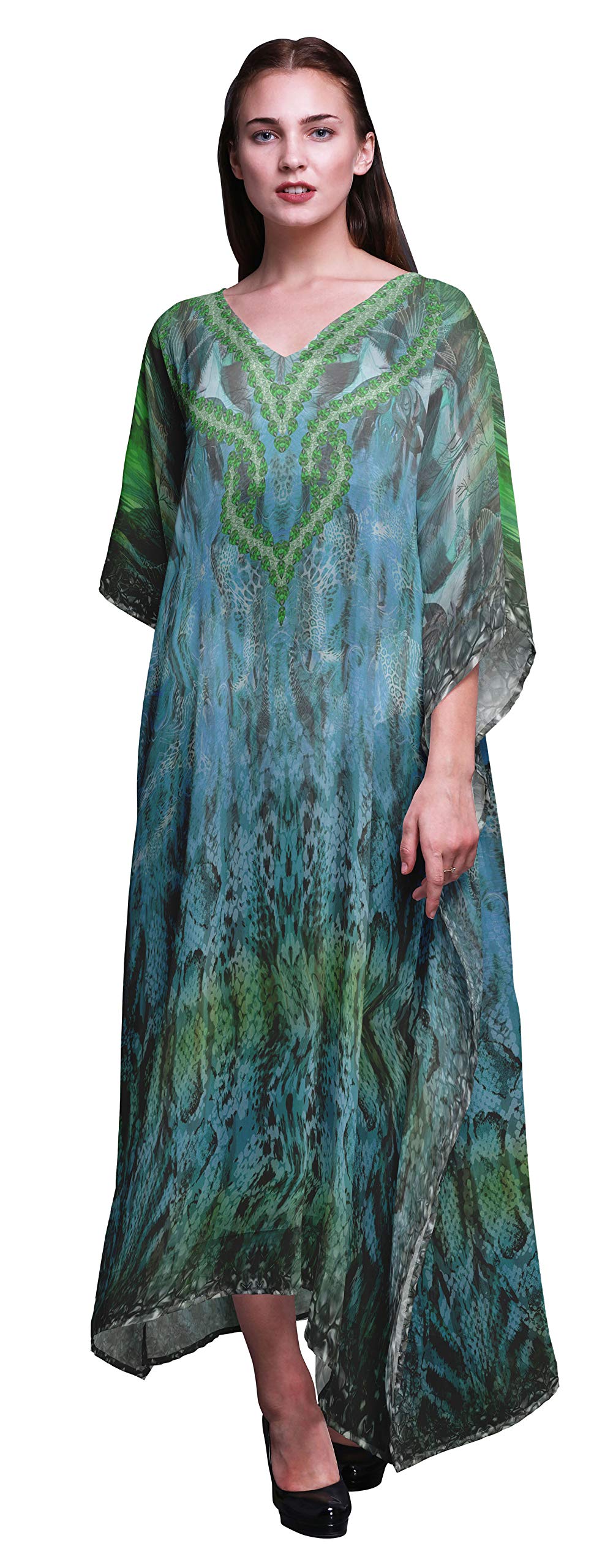 Leopard & Snake Print Beach Kaftan Cover Up - Women's Long Maxi Dress Bikini Coverup for Summer Vacation, Pool Party, and Resort Wear