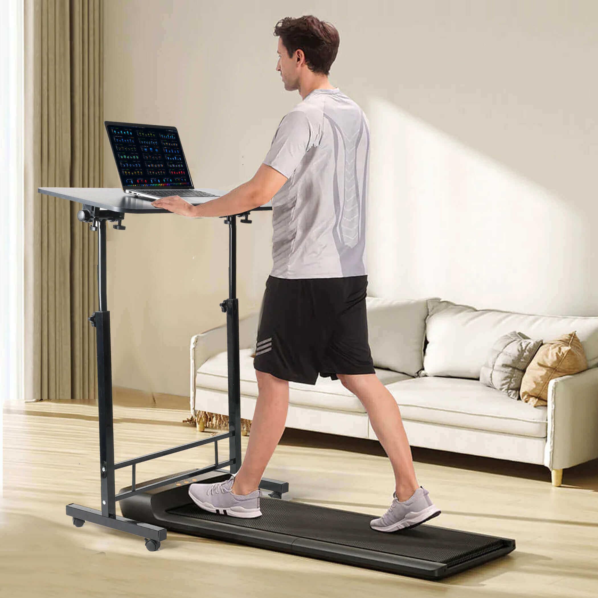 Adjustable Height Small Standing Desk with Wheels - 31.5x15.7 Inch Mobile Computer Desk for Home & Office - Portable Rolling Stand Up Desk in Black - Perfect for Workspaces, Dorm Rooms & Small Offices