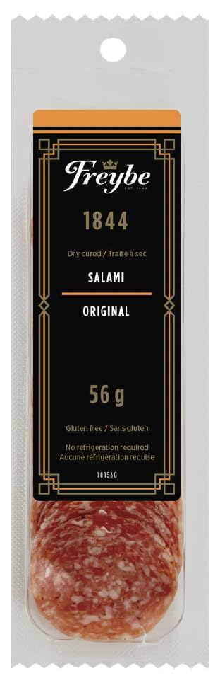 Freybe 1844 Original Dry Cured Salami - 56g Gluten-Free Canadian Sausage Snack | Perfect for Charcuterie Boards, Picnics & Keto Diet