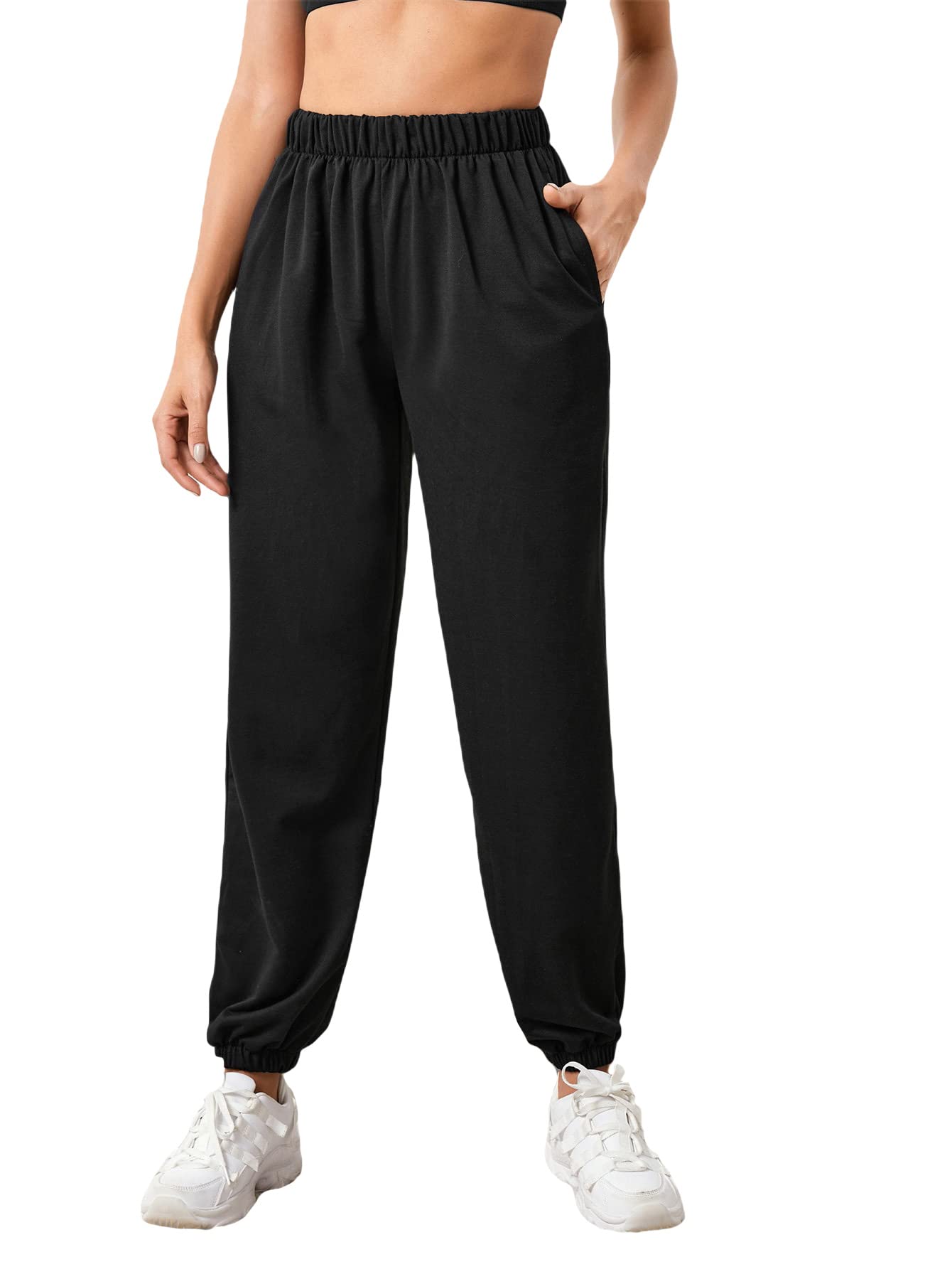 MakeMeChic Women's Casual Jogger Sweatpants with Drawstring Waist & Pockets - Comfortable Lounge Pants for Yoga, Running, and Home Wear