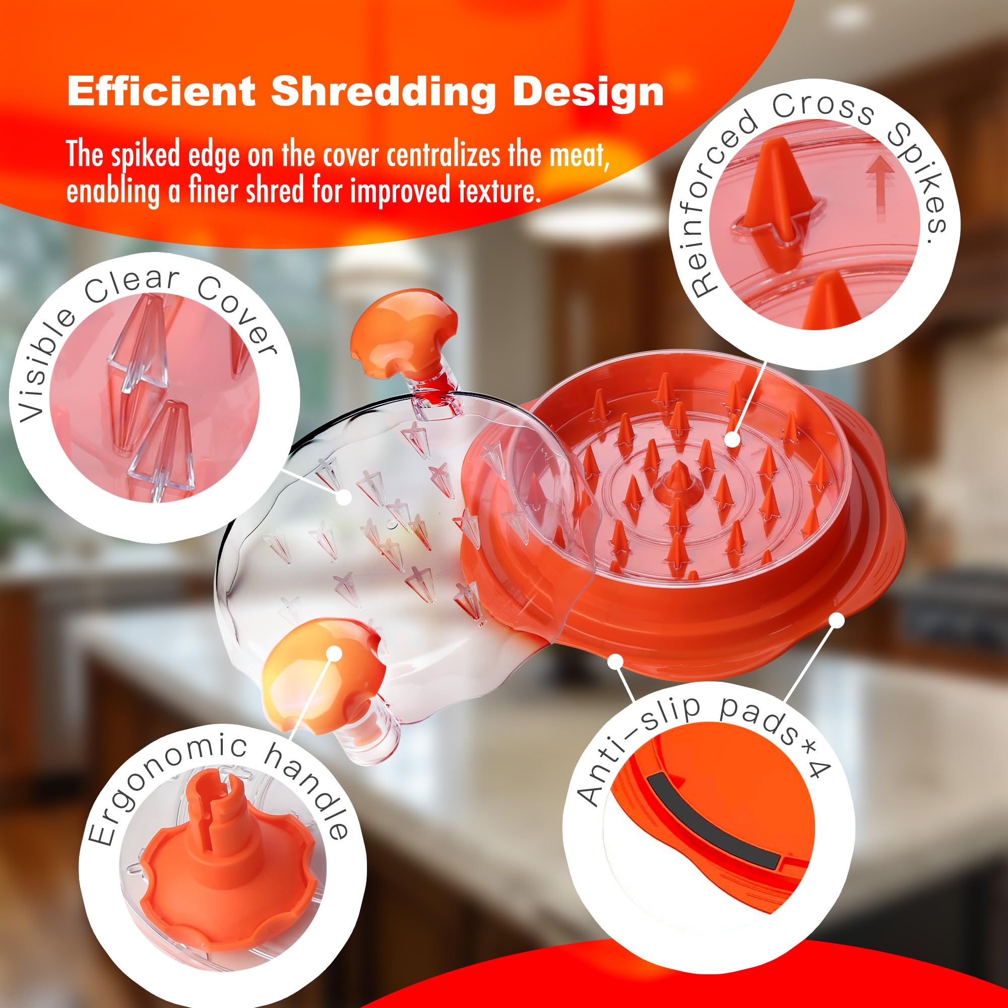 Premium Chicken Shredder Tool - Large BPA-Free Meat Grinder for Chicken Breast with Anti-Slip Grip & Ergonomic Handle - Perfect for Meal Prep, BBQ, and Healthy Cooking (Elegant Orange) - Great Kitchen Gift for Women & Home Chefs