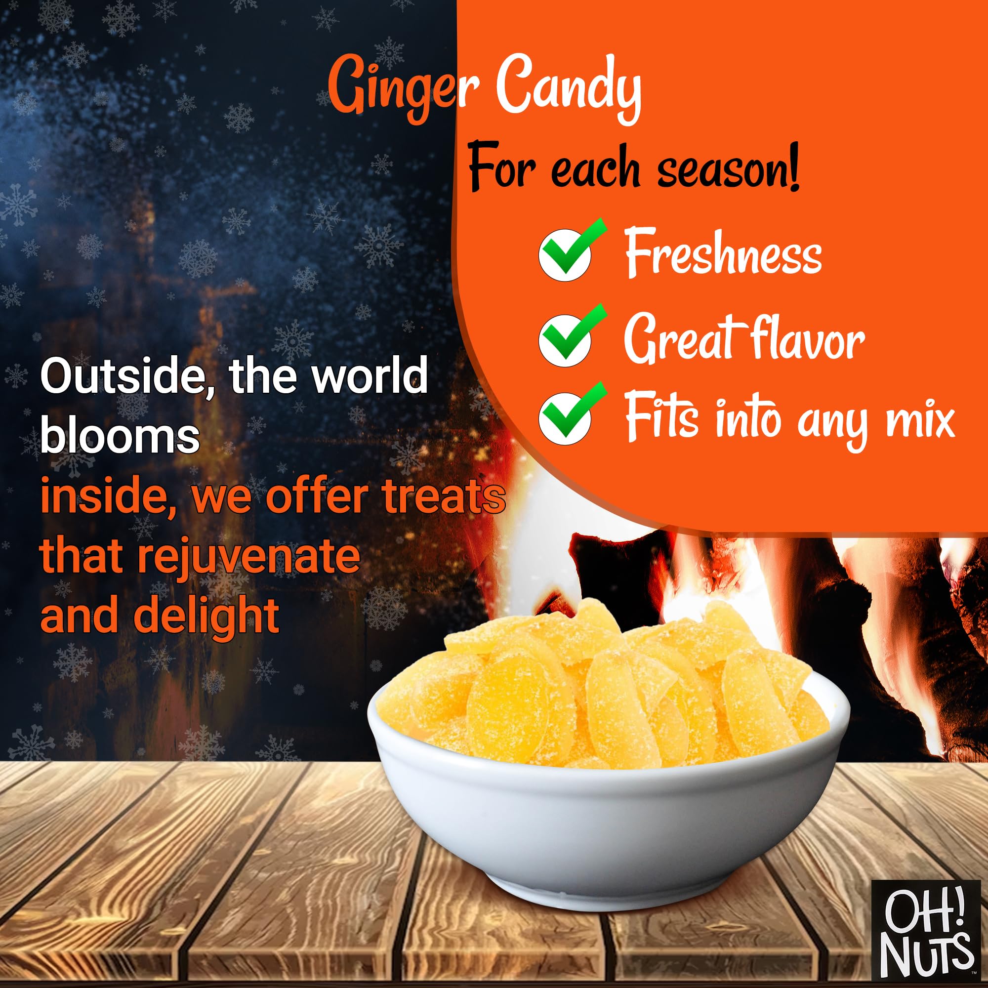 Oh! Nuts Ginger Candy - 2 lb Bag - Dried Ginger Slices with Crystallized Sugar Coating - Dehydrated Fruit Snacks - Packed in Resealable Zip Bag for Freshness - Perfect for Baking, Tea Pairing & Healthy On-the-Go Snacking