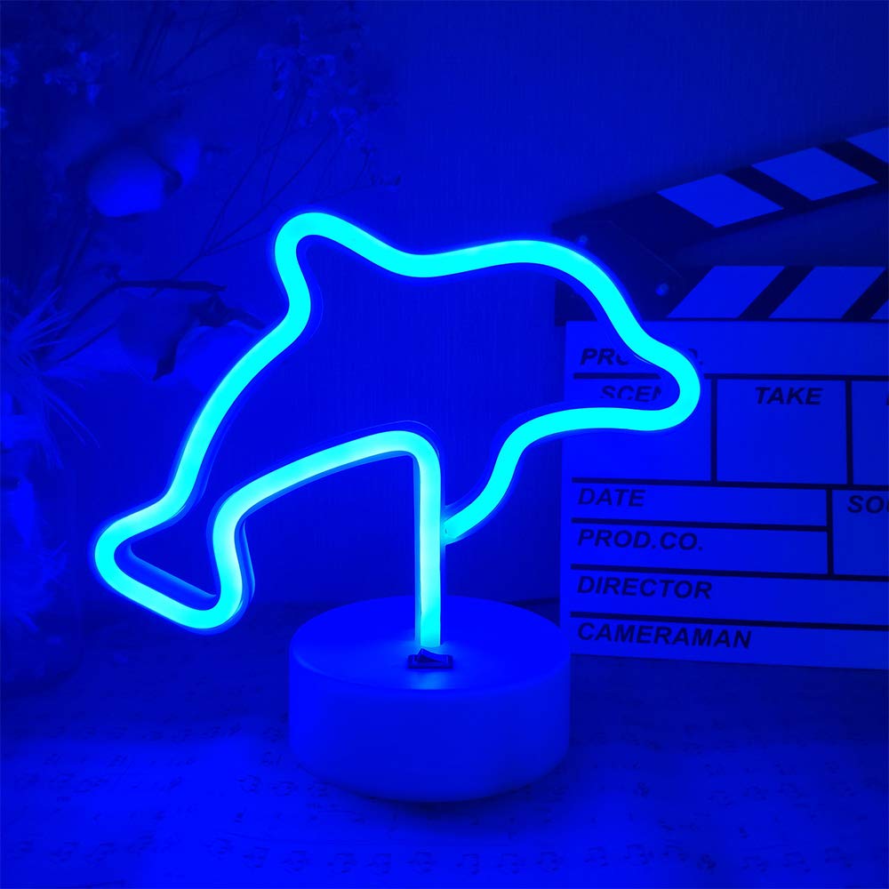 ENUOLI Blue Dolphin LED Night Light - USB/Battery Operated Neon Sign for Home Decor, Girls Bedroom, Living Room & Christmas Party - Perfect Kids Gift & Unique Table Lamp Decoration for Birthday, Wedding & Ocean Theme Events